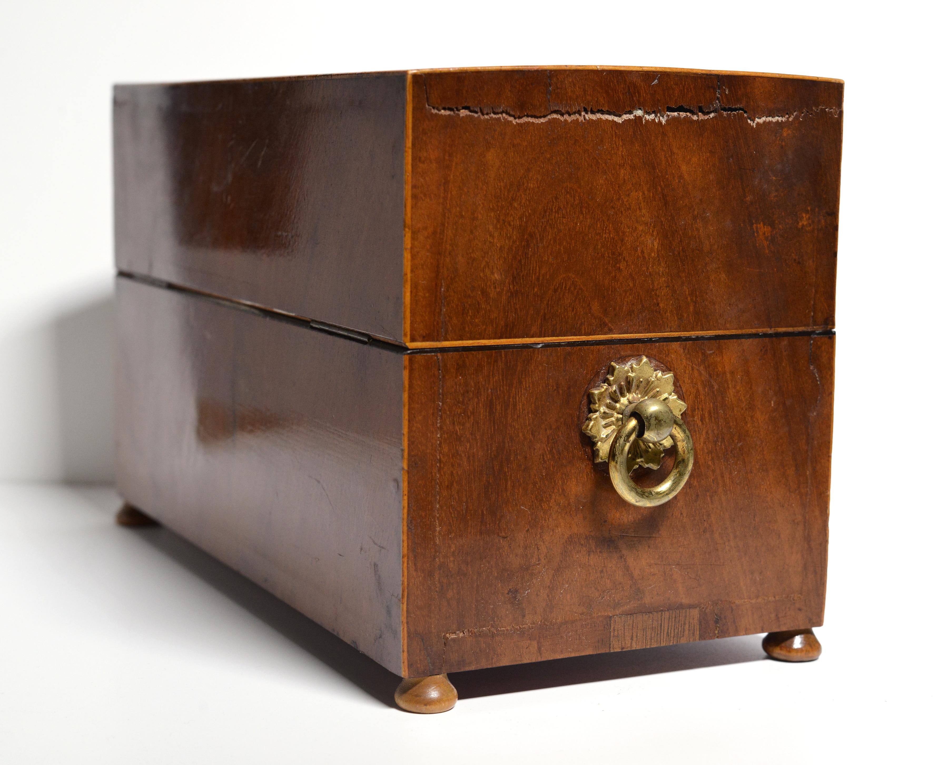Mahogany Empire Tea Caddy Wooden Casket Box with Glass early 19th century For Sale 1