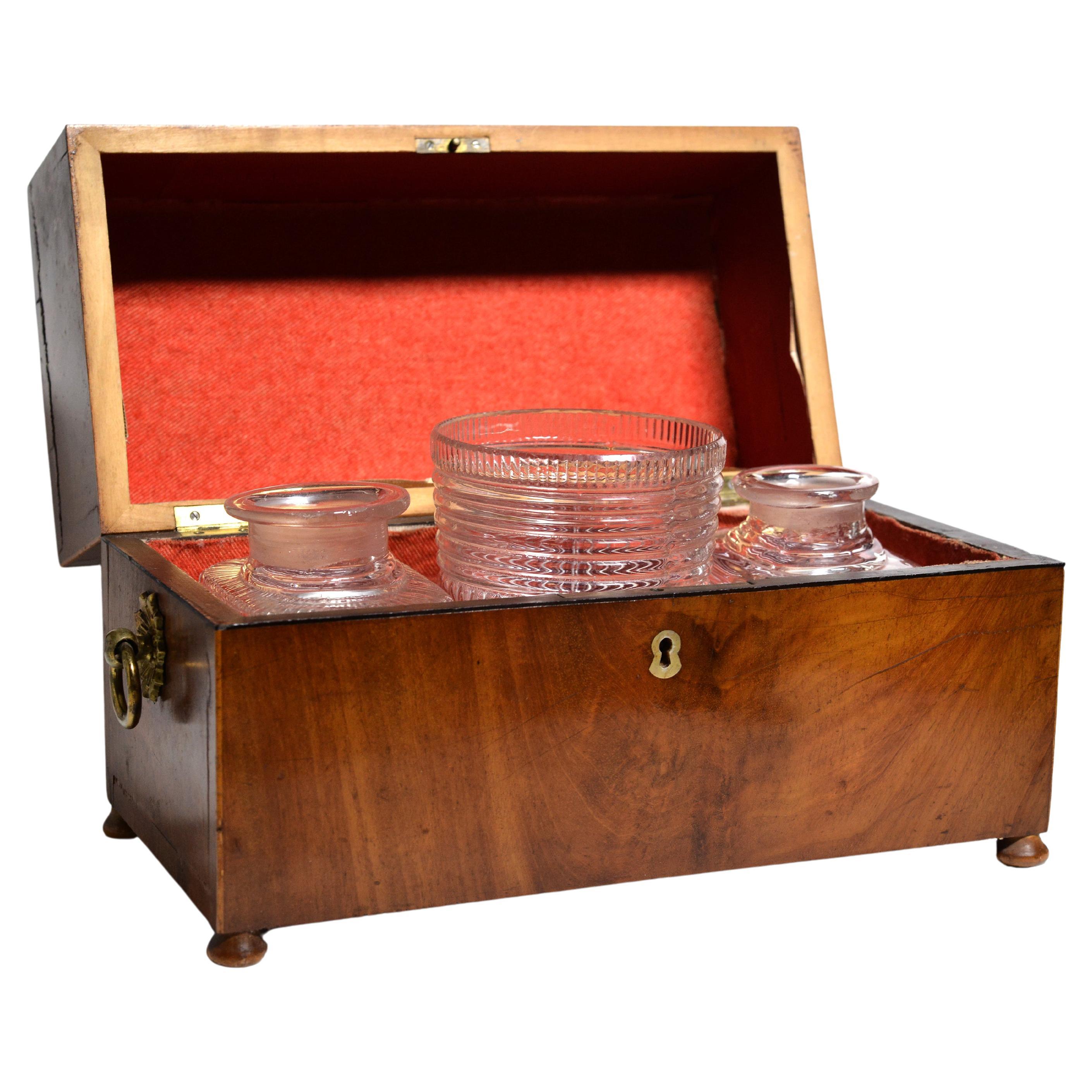 Mahogany Empire Tea Caddy Wooden Casket Box with Glass early 19th century For Sale