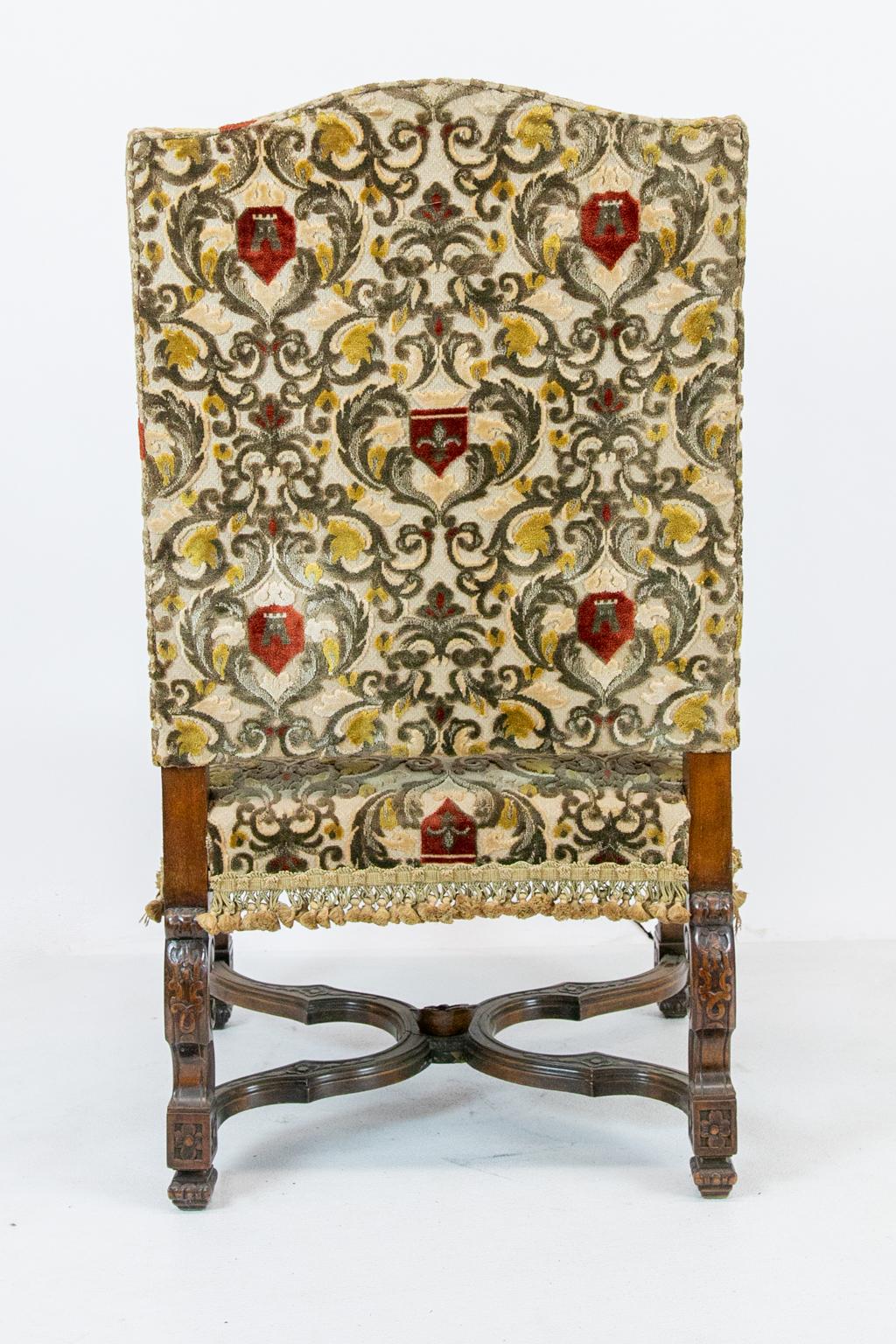 Mahogany English Carved Walnut Upholstered Crewel Work Armchair For Sale 5