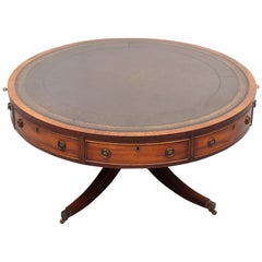 Vintage English Bevan Funell   Reprodux  Leather Top Drum Table