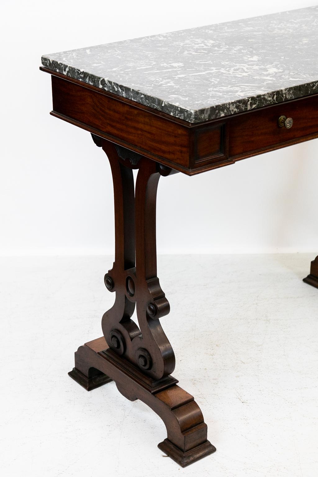 Mahogany English Marble-Top Console Table For Sale 5