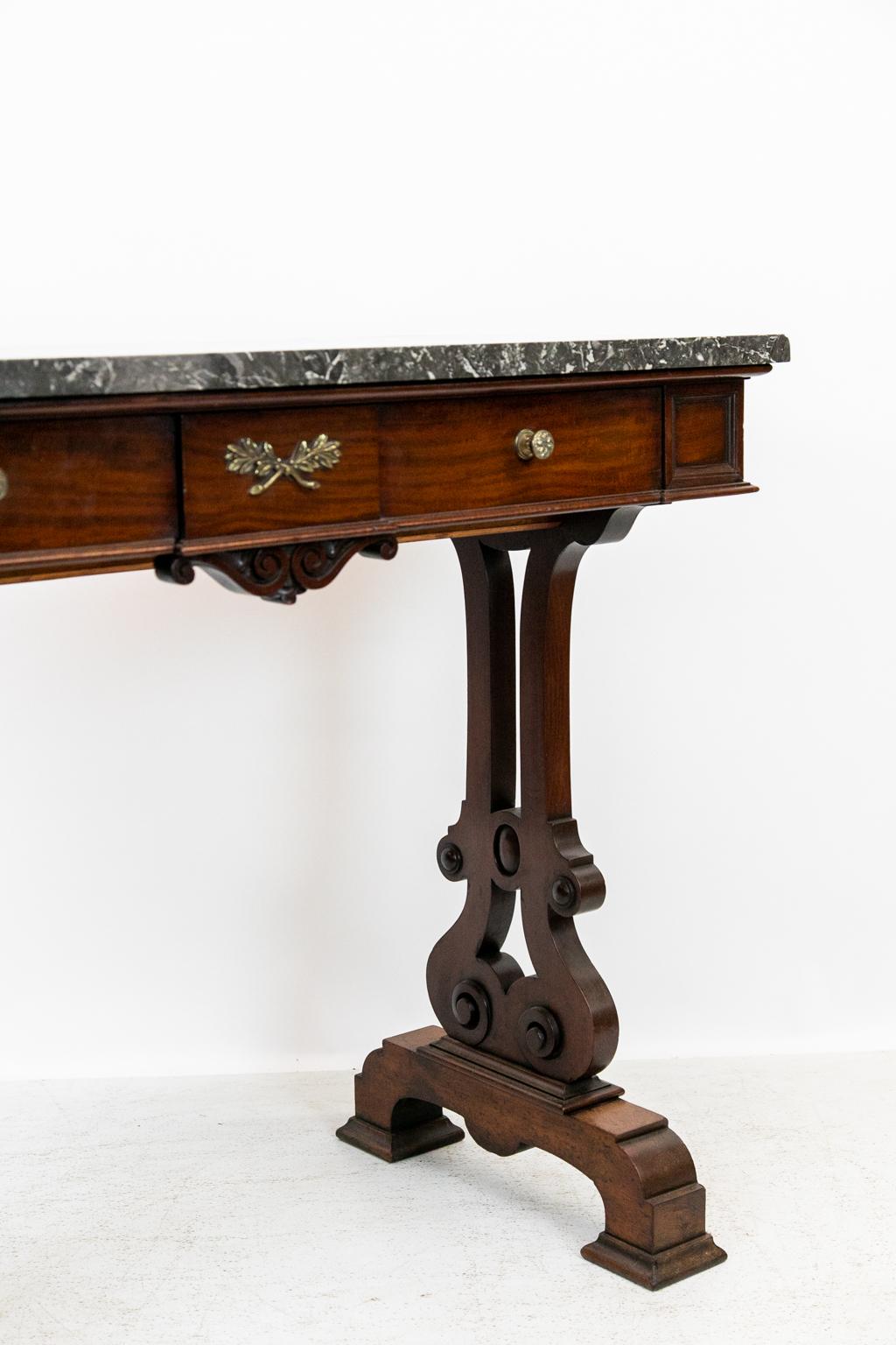  Mahogany English Marble-Top Console Table For Sale 1