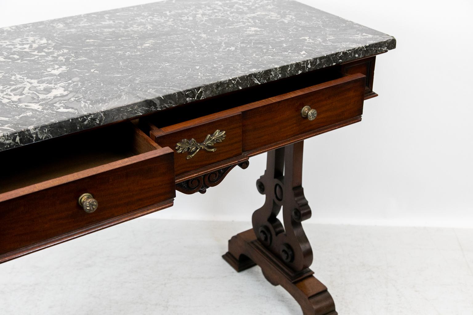  Mahogany English Marble-Top Console Table For Sale 2