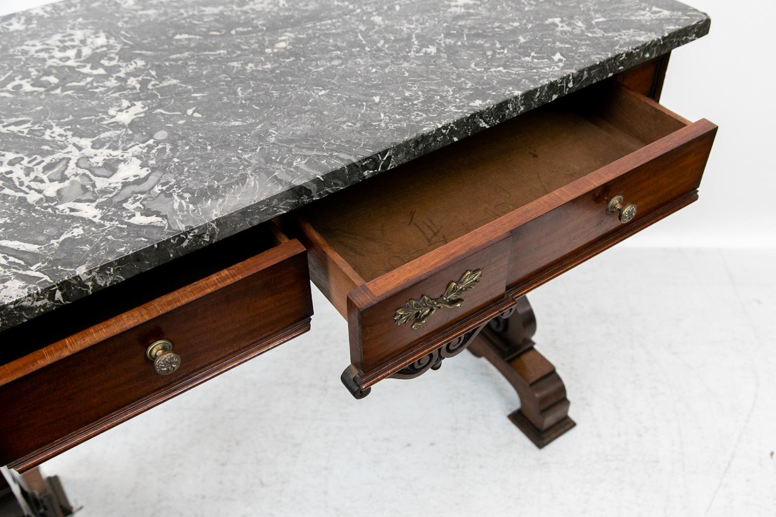 Mahogany English Marble-Top Console Table For Sale 3