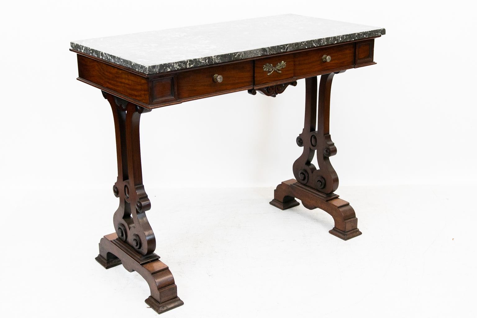  Mahogany English Marble-Top Console Table For Sale 4