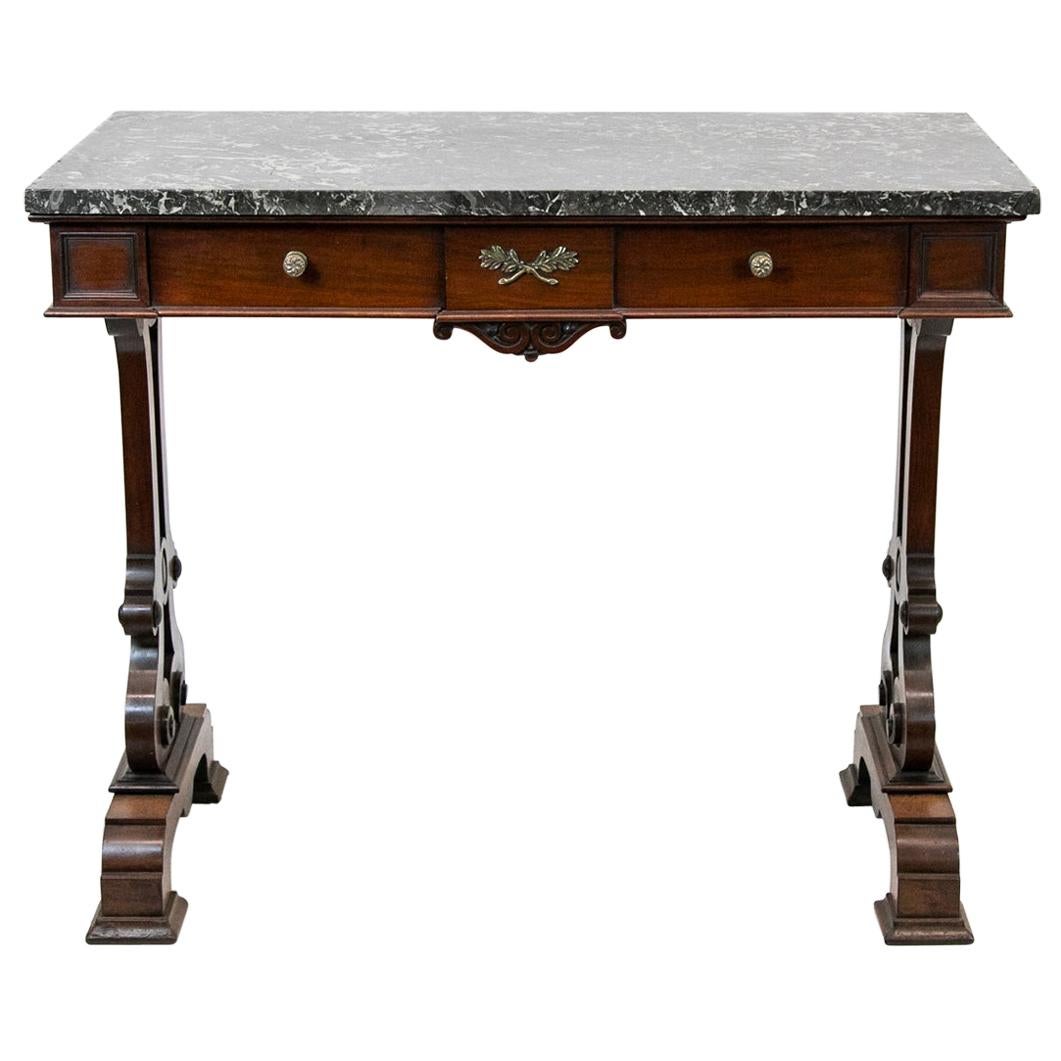  Mahogany English Marble-Top Console Table For Sale