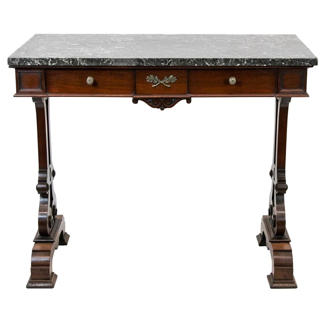 Mahogany English Marble-Top Console Table