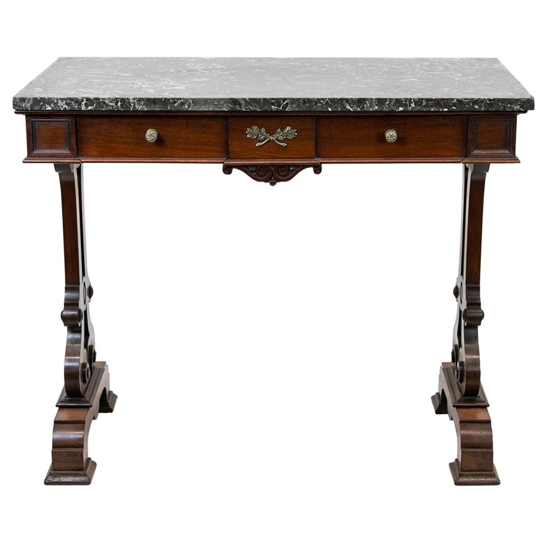  Mahogany English Marble-Top Console Table