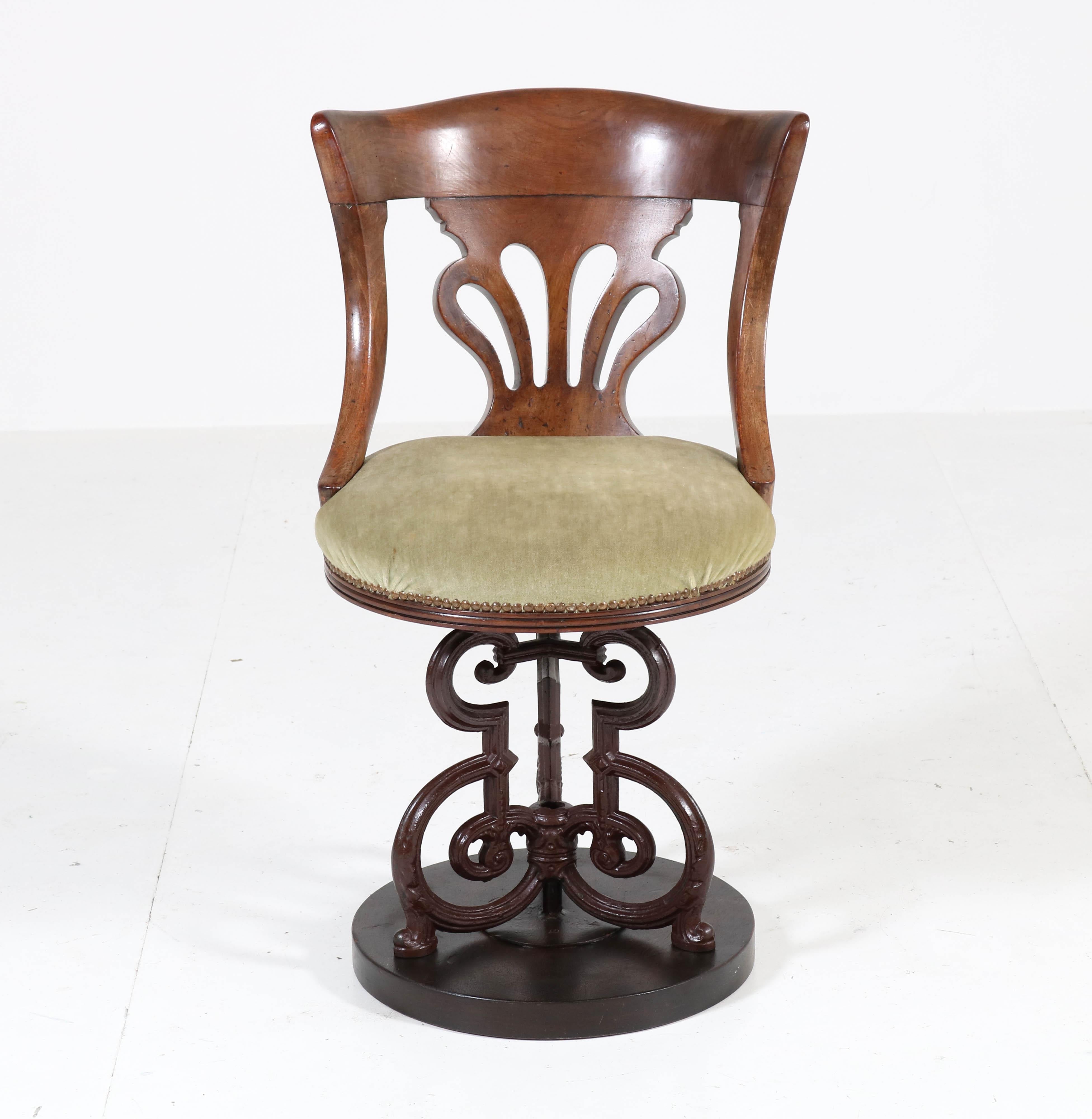 Late 19th Century Mahogany English Nautical Captains Swivel Chair with Cast Iron Base, 1880s