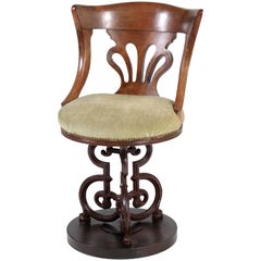 Mahogany English Nautical Captains Swivel Chair with Cast Iron Base, 1880s