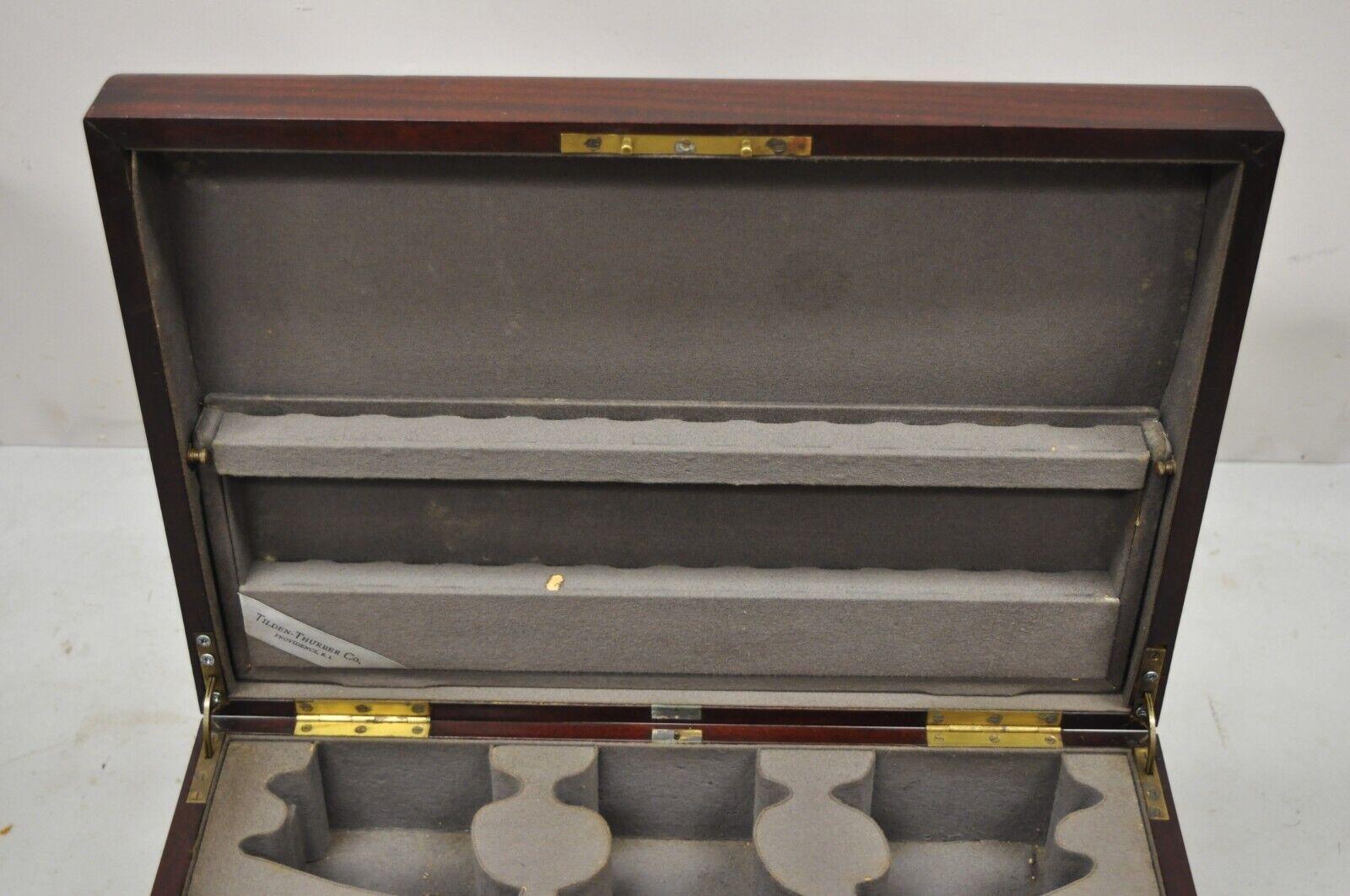 Brass Mahogany English Regency Campaign Chest Flatware Silverware Box Tilden - Thurber For Sale