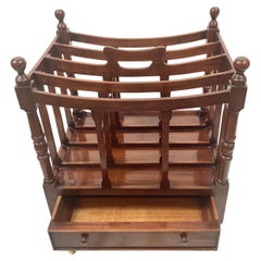 Mahogany English Regency Style Canterbury Magazine Rack on Brass Casters
