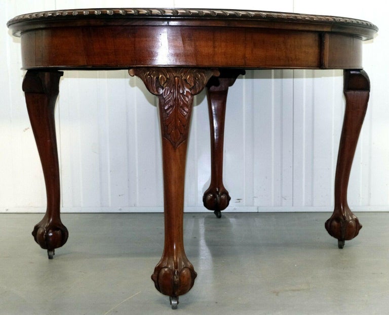 Mahogany Extending Dining Table One Leaf Cabriole Legs with Claw & Ball Feet For Sale 6
