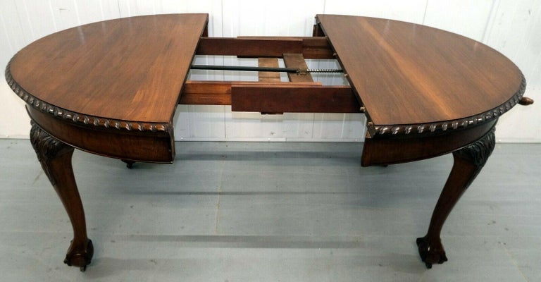 English Mahogany Extending Dining Table One Leaf Cabriole Legs with Claw & Ball Feet For Sale