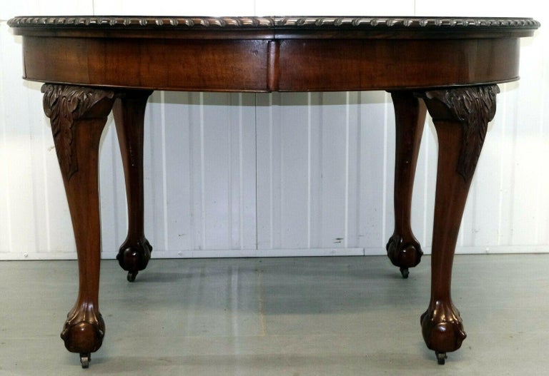 Hand-Crafted Mahogany Extending Dining Table One Leaf Cabriole Legs with Claw & Ball Feet For Sale
