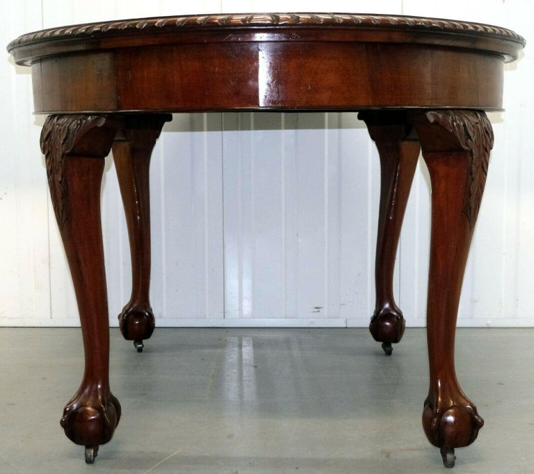 20th Century Mahogany Extending Dining Table One Leaf Cabriole Legs with Claw & Ball Feet For Sale