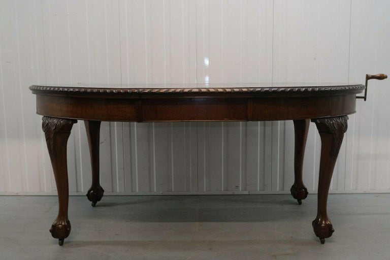 Mahogany Extending Dining Table One Leaf Cabriole Legs with Claw & Ball Feet For Sale 1