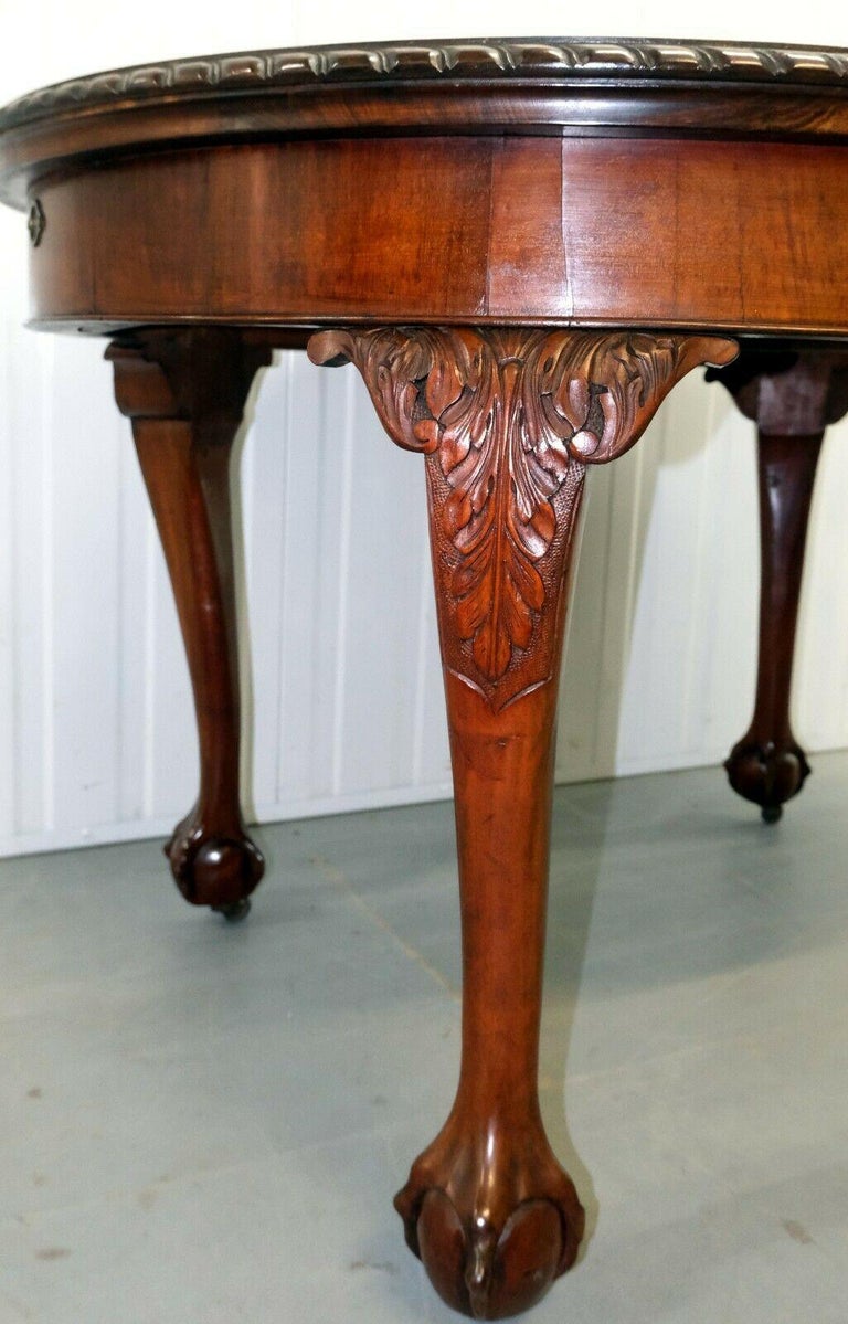 Mahogany Extending Dining Table One Leaf Cabriole Legs with Claw & Ball Feet For Sale 2