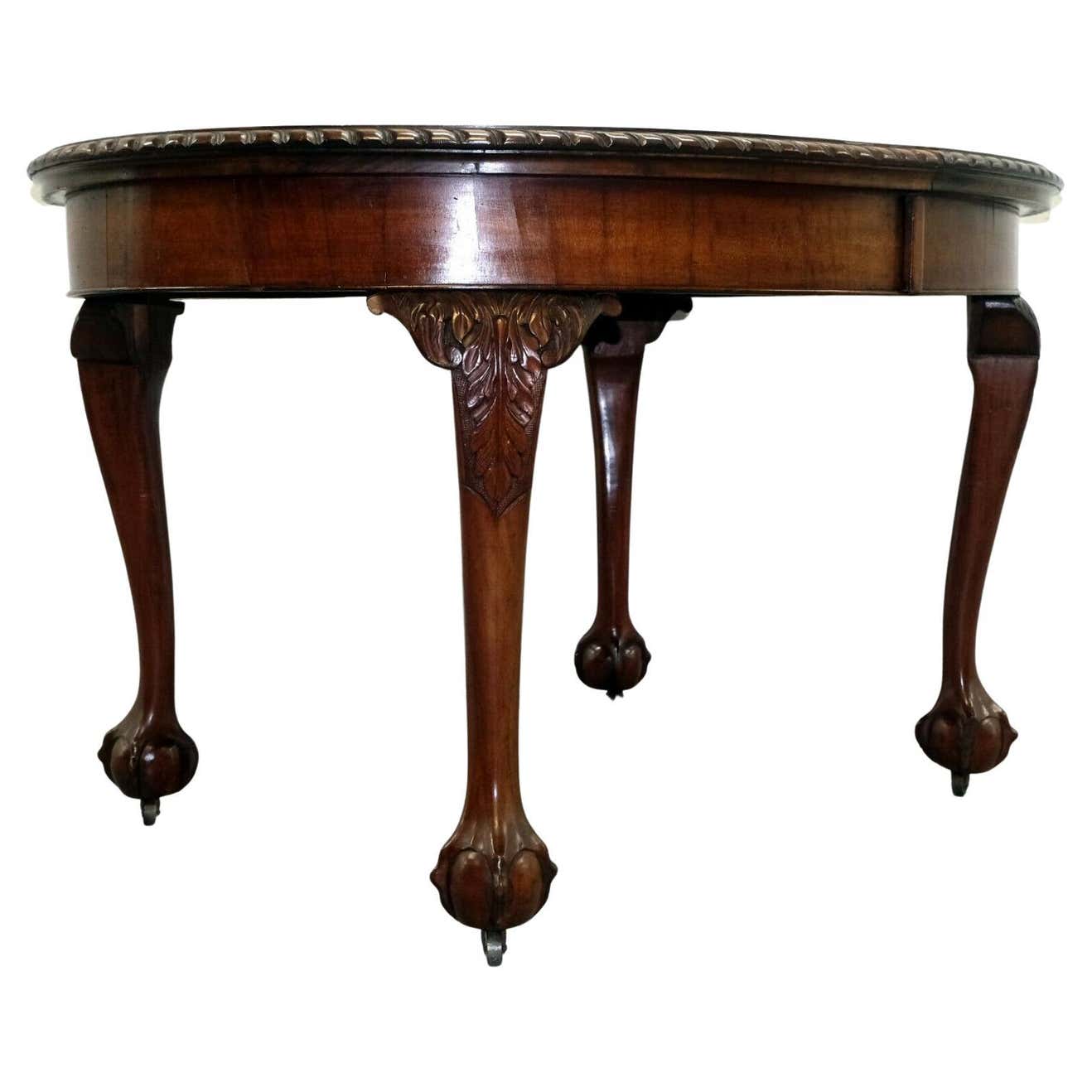 Mahogany Extending Dining Table One Leaf Cabriole Legs with Claw and