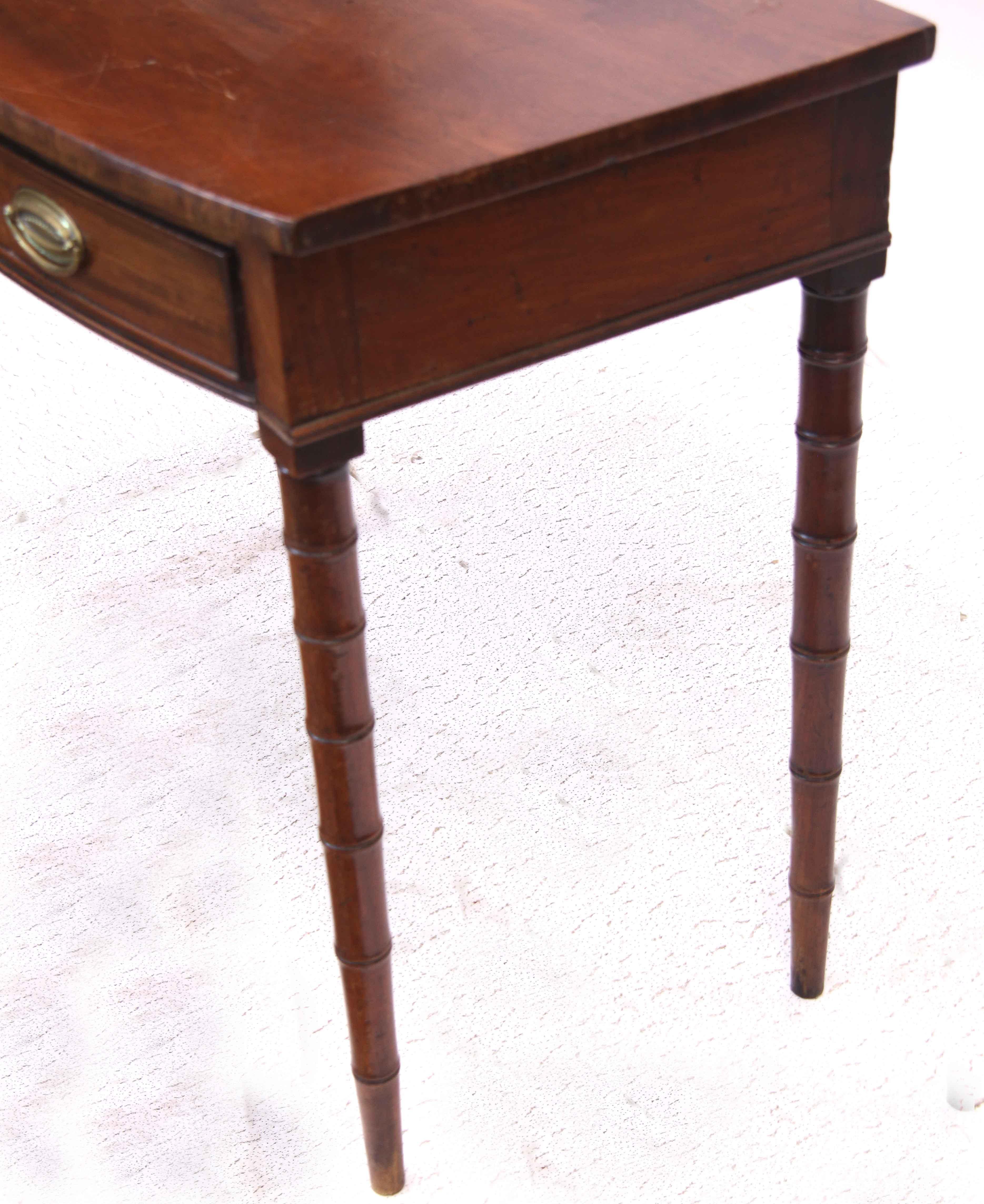 English Mahogany Faux Bamboo Bow Front Table For Sale