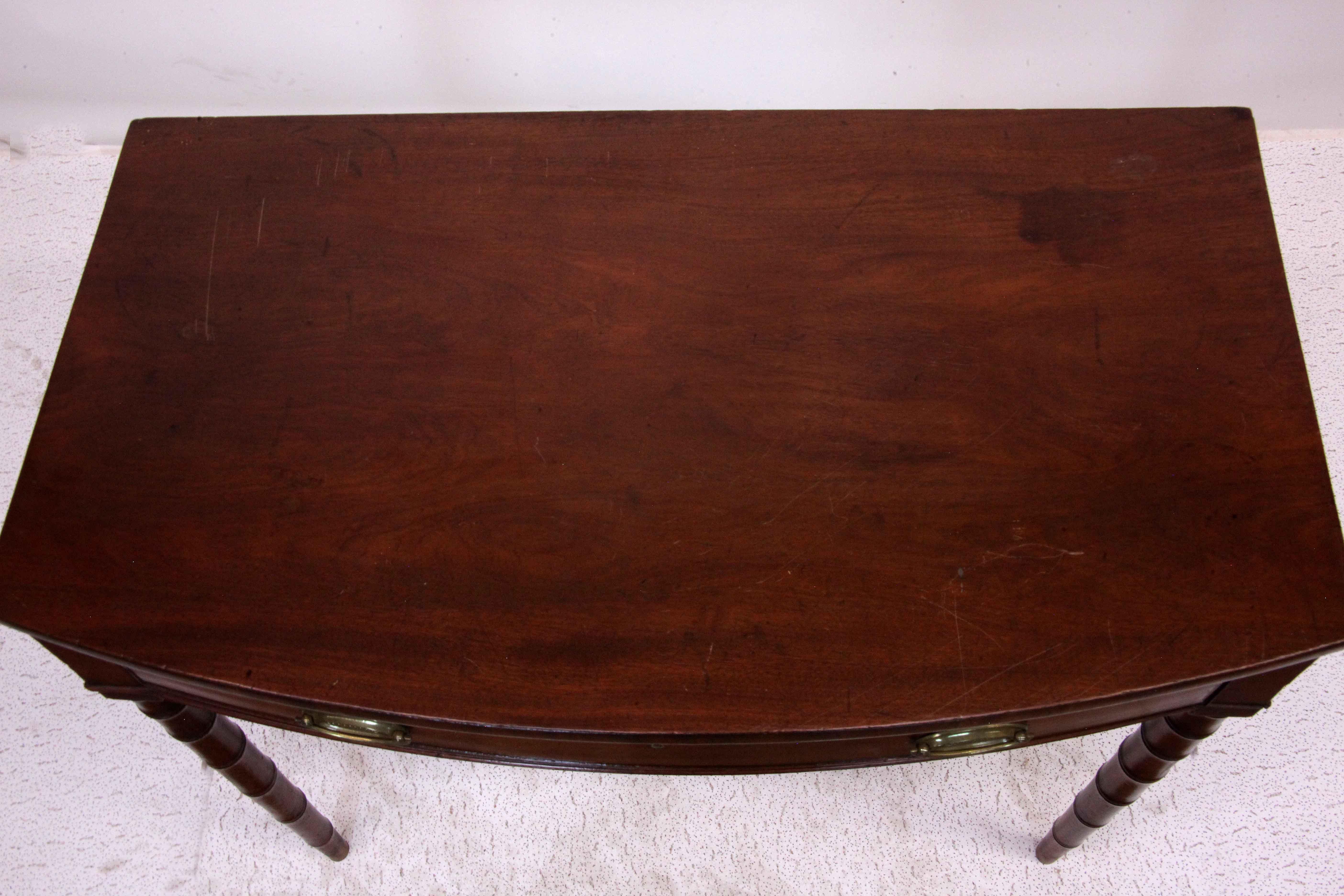 Turned Mahogany Faux Bamboo Bow Front Table For Sale
