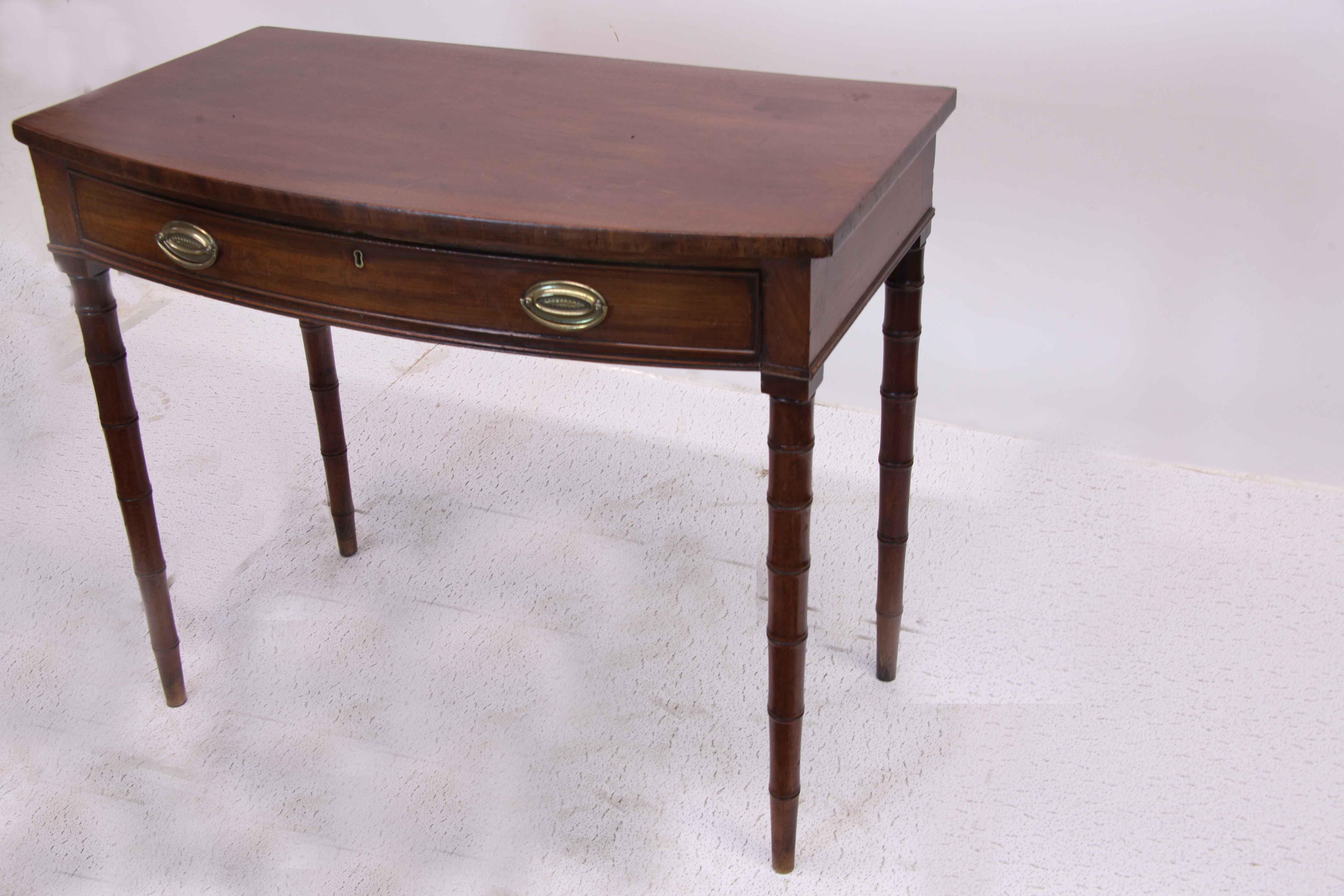 Mahogany Faux Bamboo Bow Front Table In Good Condition For Sale In Wilson, NC