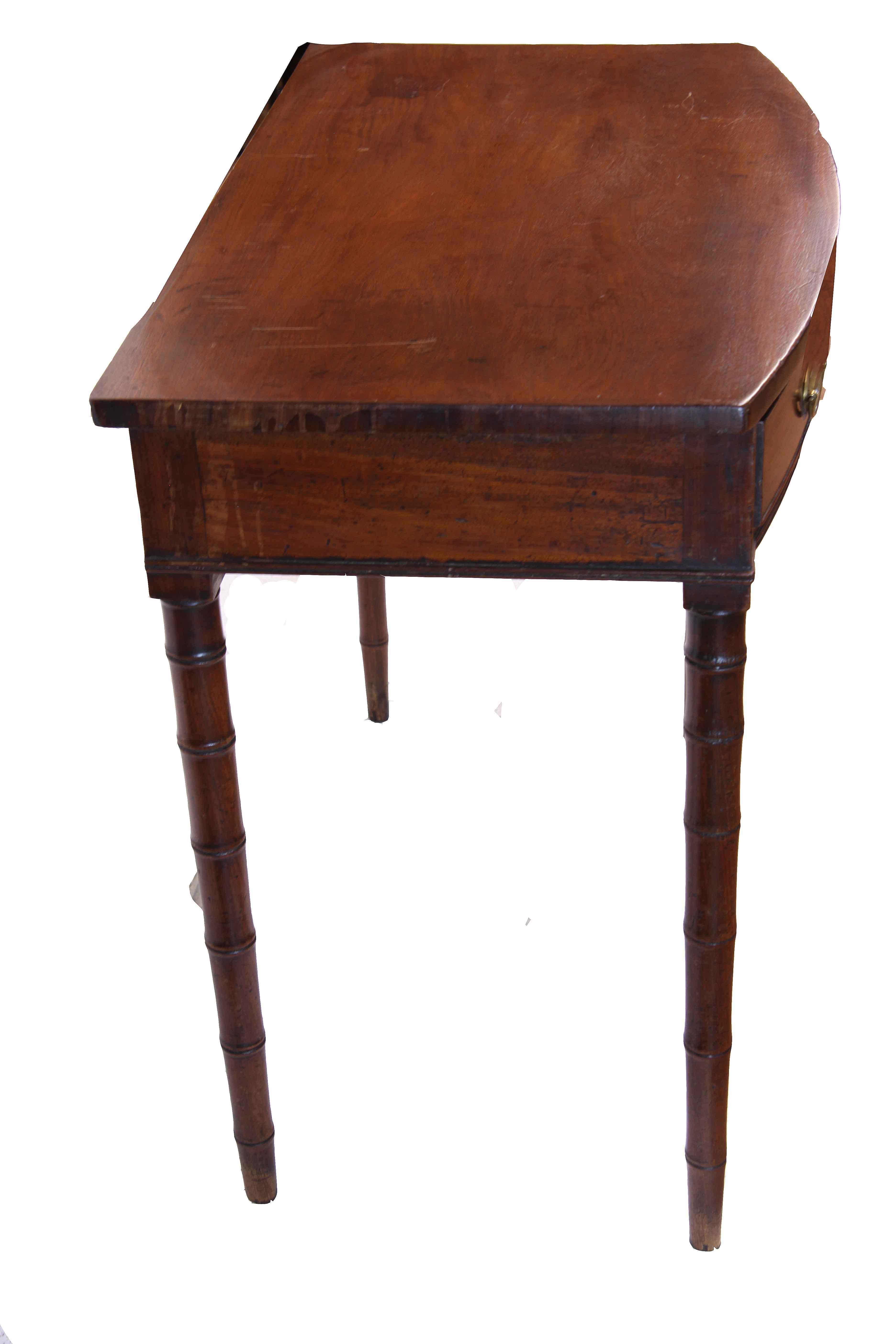 Mahogany Faux Bamboo Bow Front Table For Sale 1