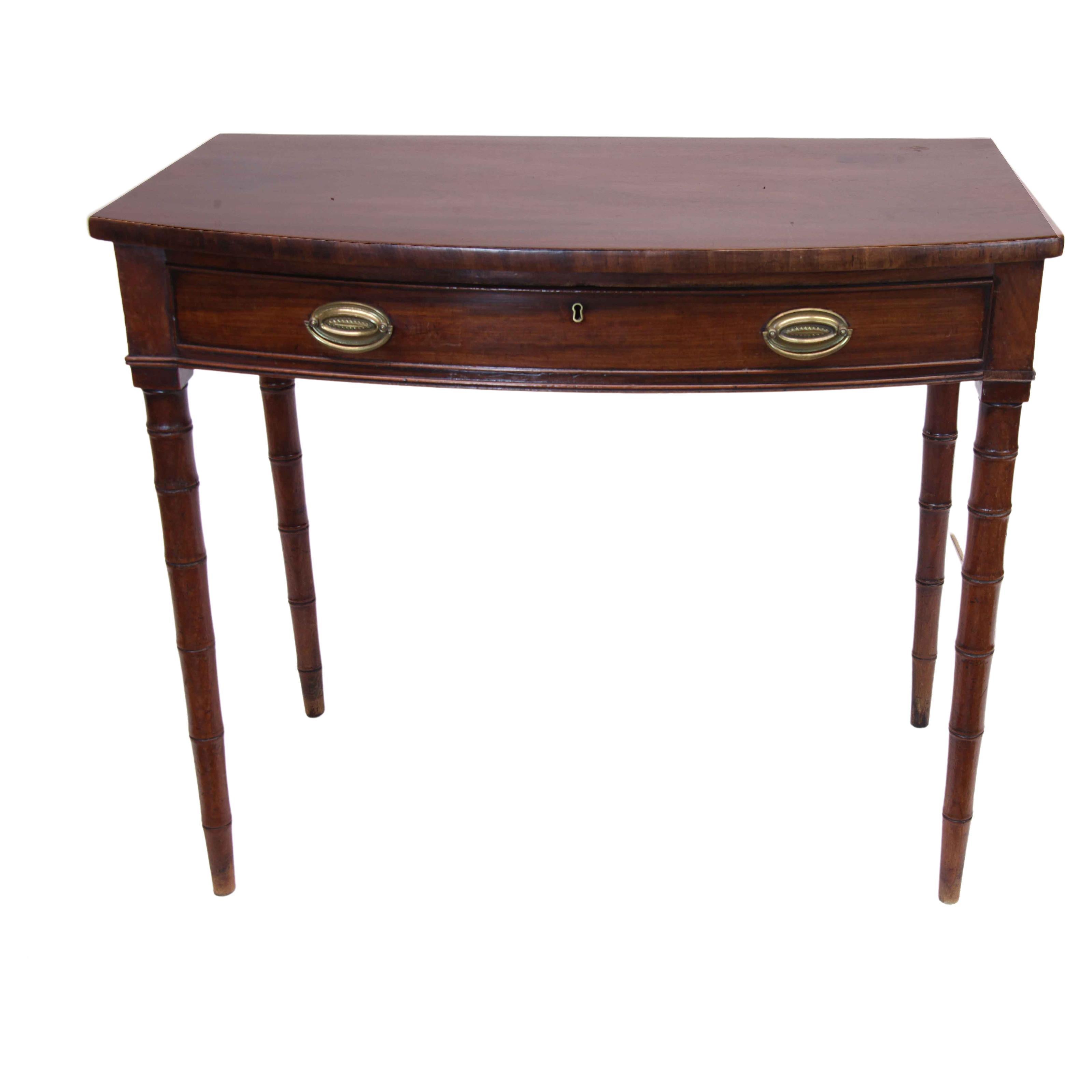 Mahogany Faux Bamboo Bow Front Table For Sale
