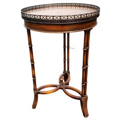 Vintage Mahogany Faux Bamboo Galleried Leather Top Gueridon Side Table