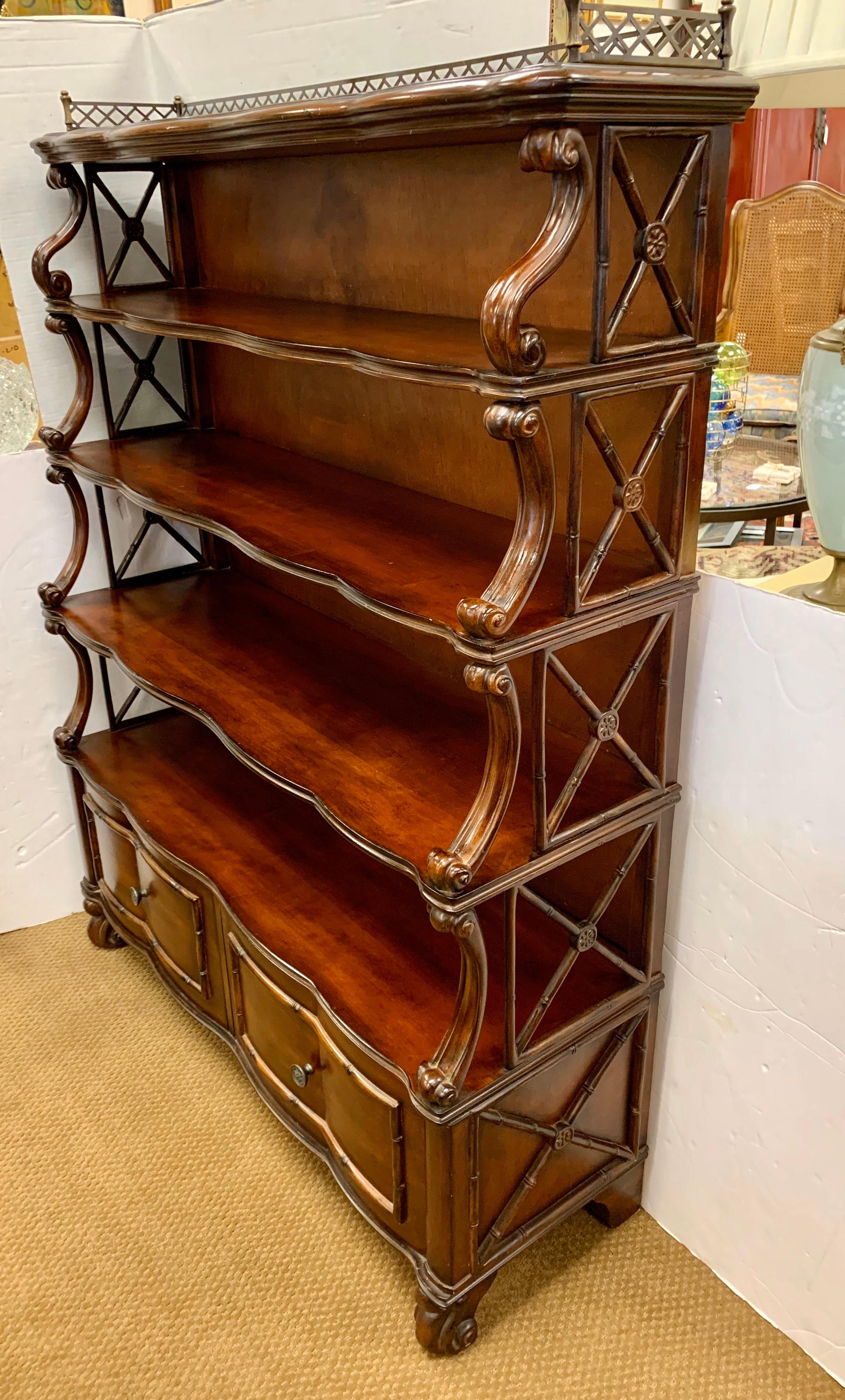 Mahogany Faux Bamboo Library Bookcase Étagère Shelving Unit Cabinet In Good Condition In West Hartford, CT