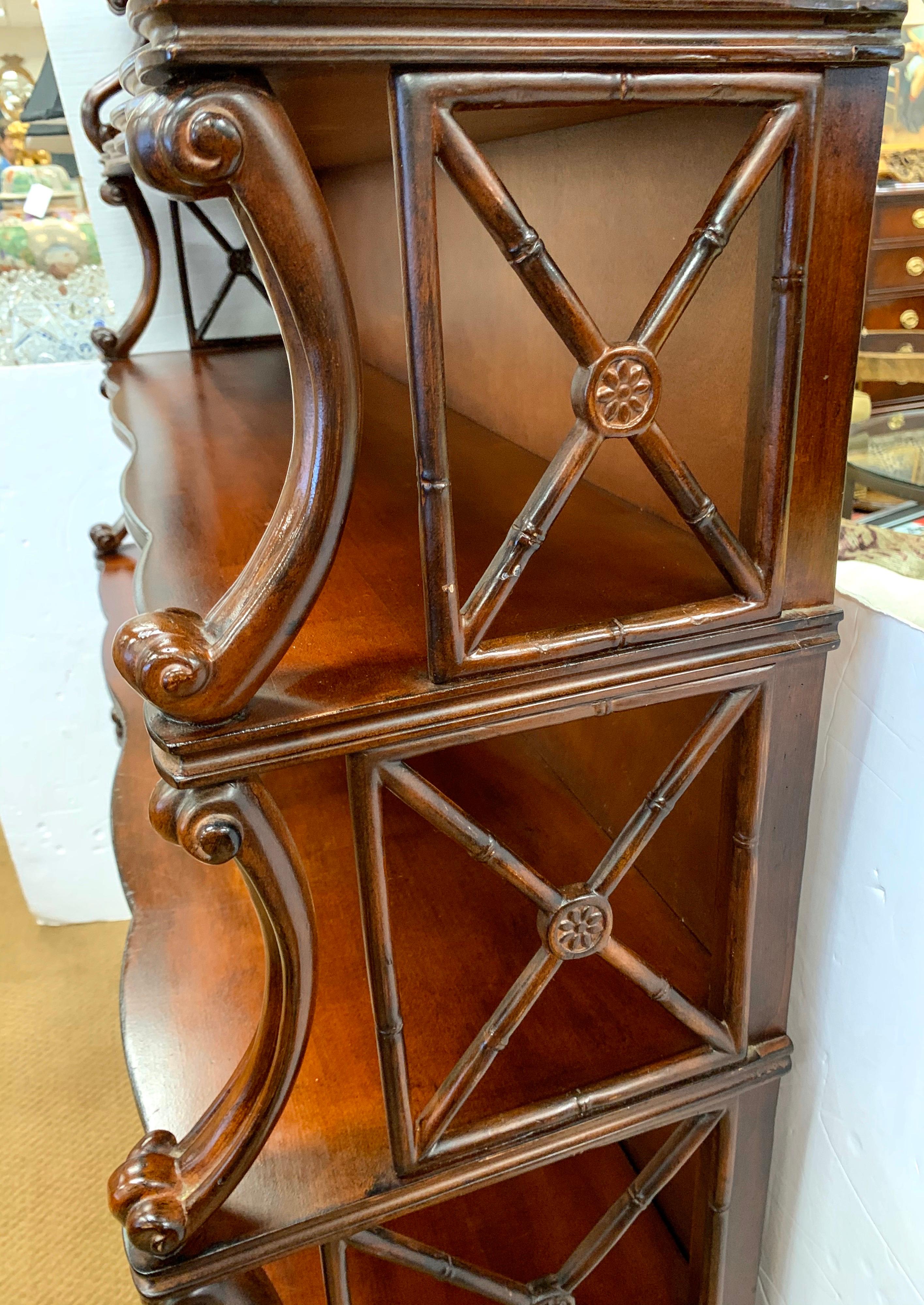 Mahogany Faux Bamboo Library Bookcase Étagère Shelving Unit Cabinet 2