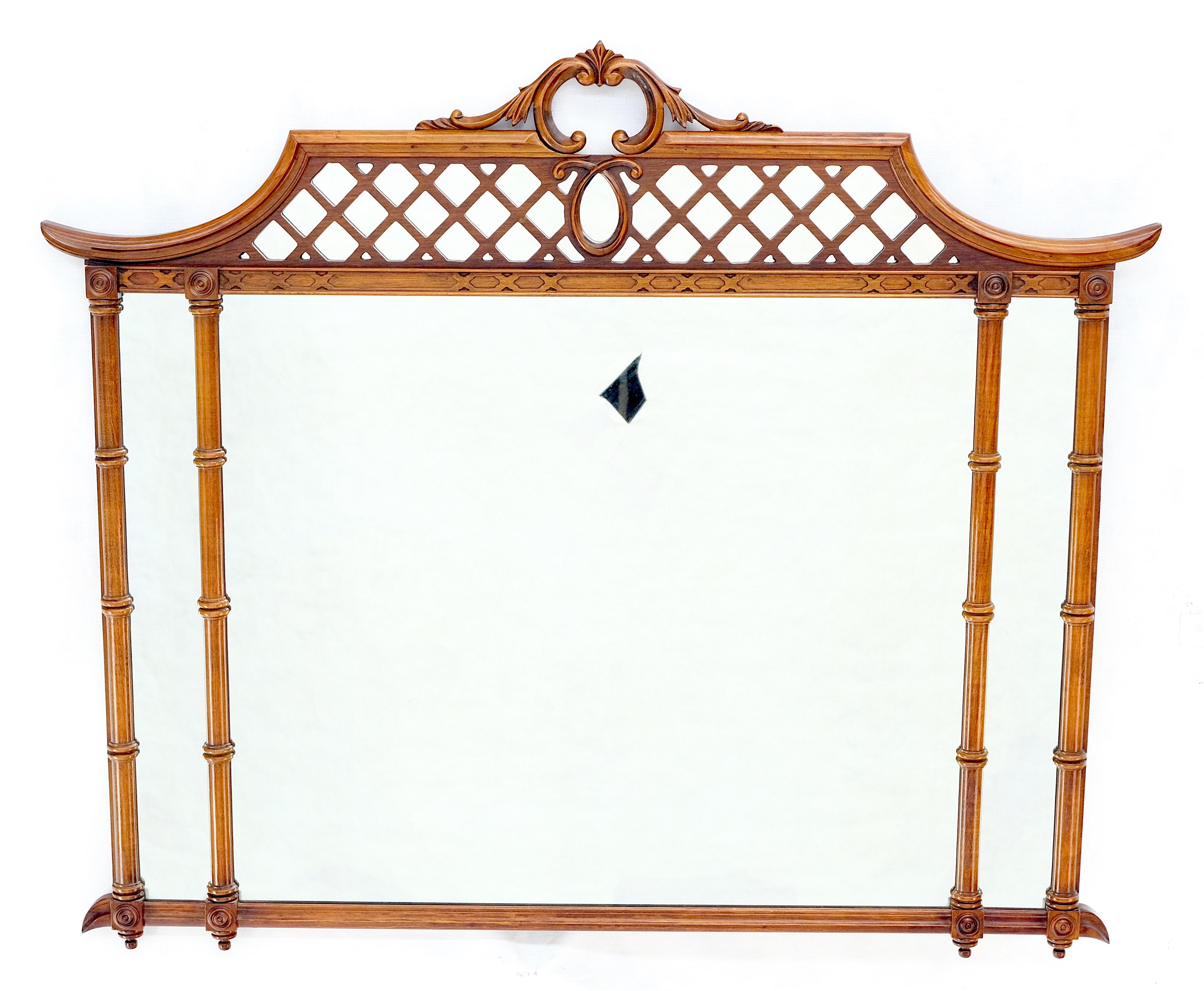 Chinese Chippendale Mahogany Faux Bamboo & Pagoda Theme Rectangle Wall Mirror MINT!
