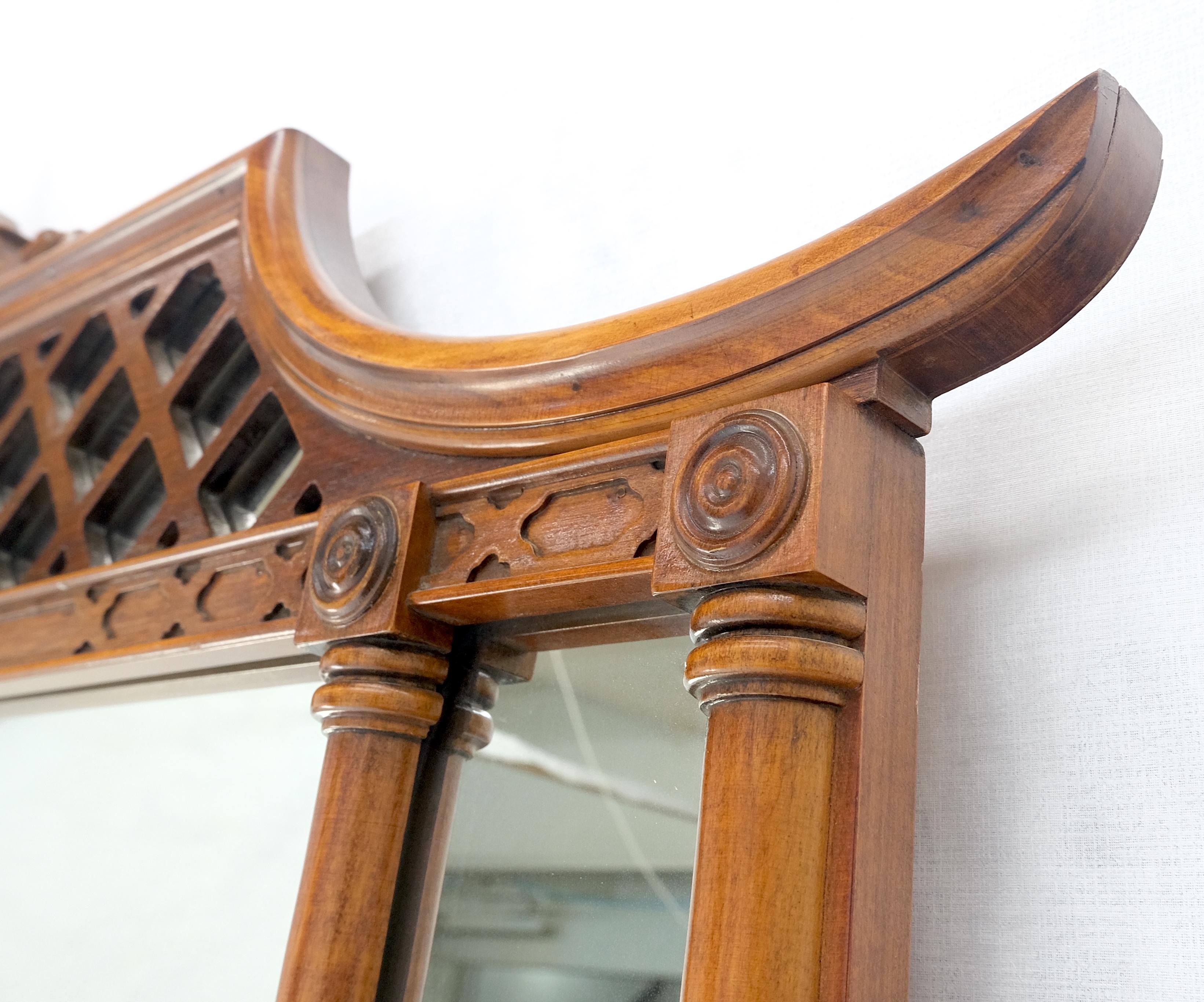 20th Century Mahogany Faux Bamboo & Pagoda Theme Rectangle Wall Mirror MINT!