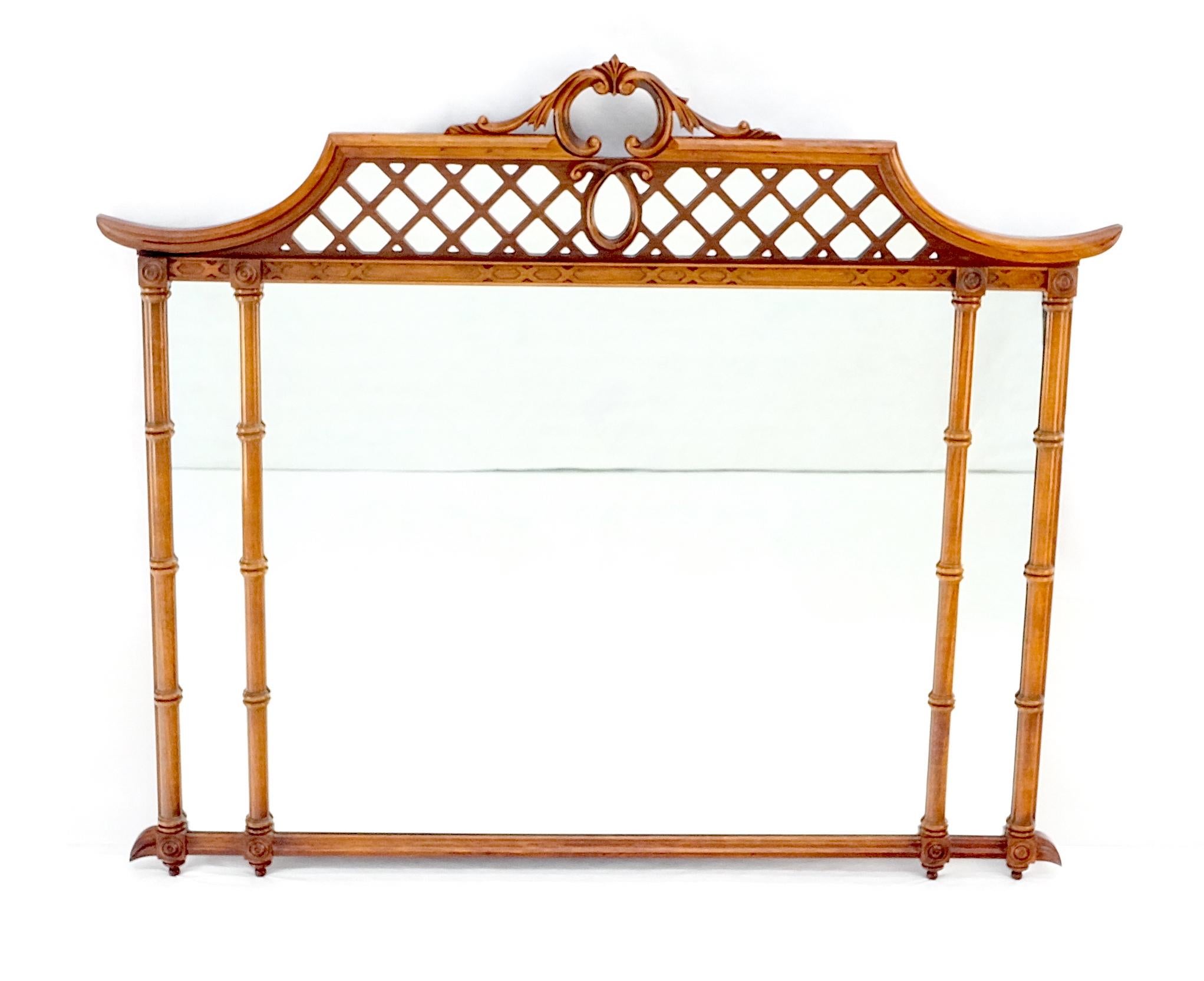 Mahogany Faux Bamboo & Pagoda Theme Rectangle Wall Mirror MINT! 1