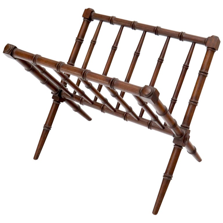 Mahogany Faux Bamboo X Shape Antique Magazine Rack For Sale at 1stDibs