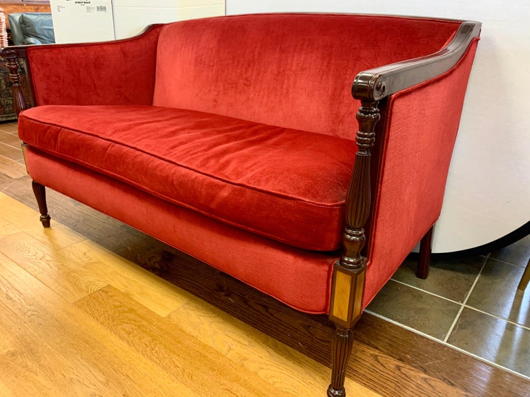 Mahogany Federal Red Velvet Settee Loveseat Bench at 1stDibs