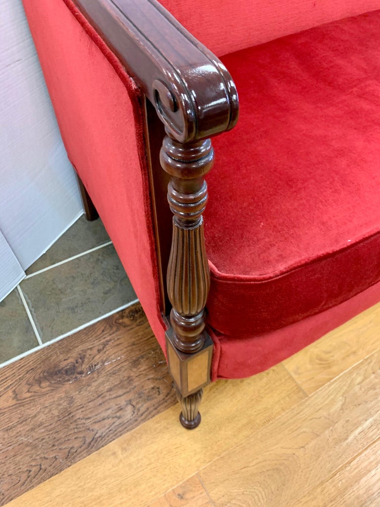 Mahogany Federal Red Velvet Settee Loveseat Bench at 1stDibs
