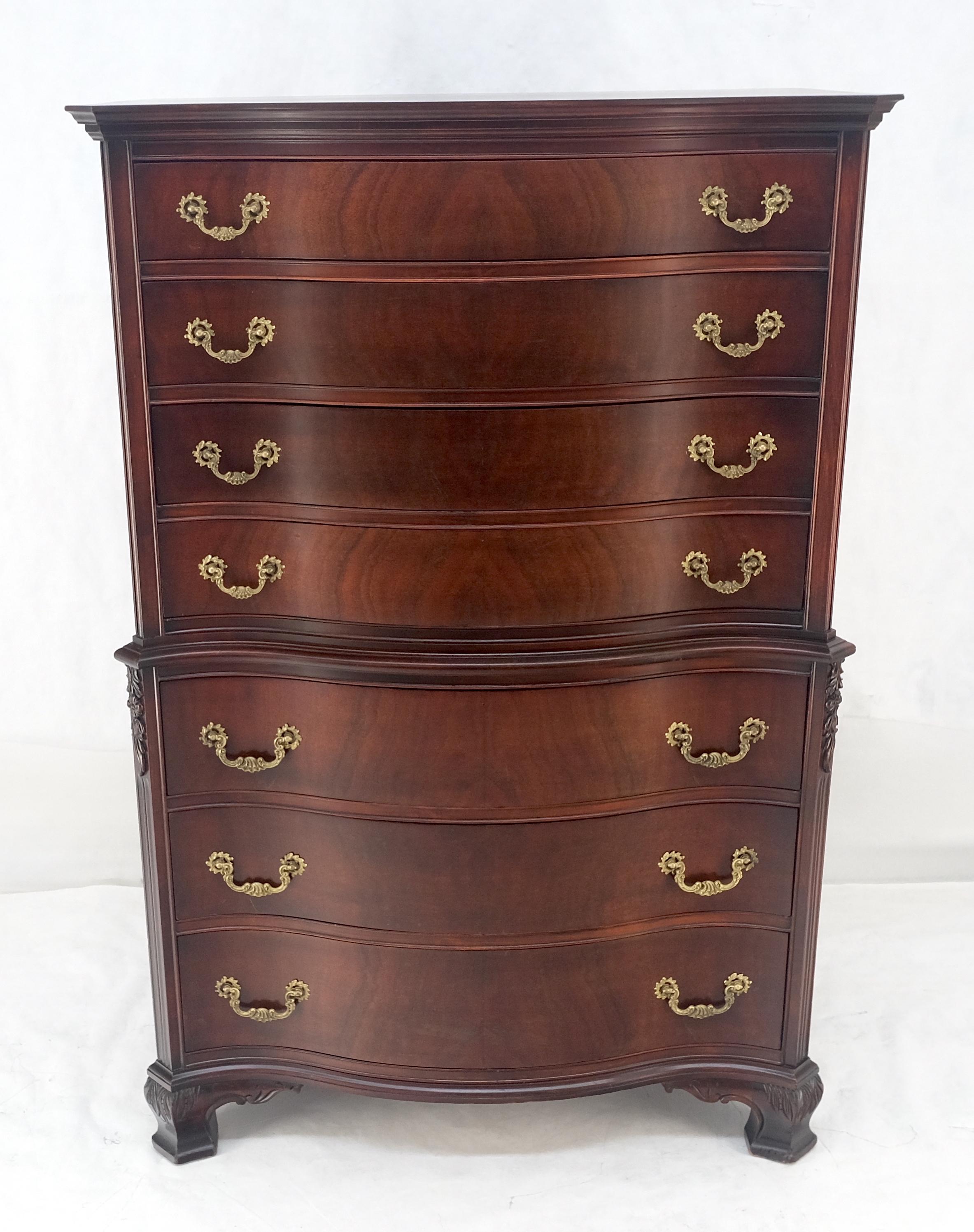 MINT Mogany Feders Style Crotch Mahogany Brass Pulls 7 Drawers High Chest Dresser (Cassettone) 