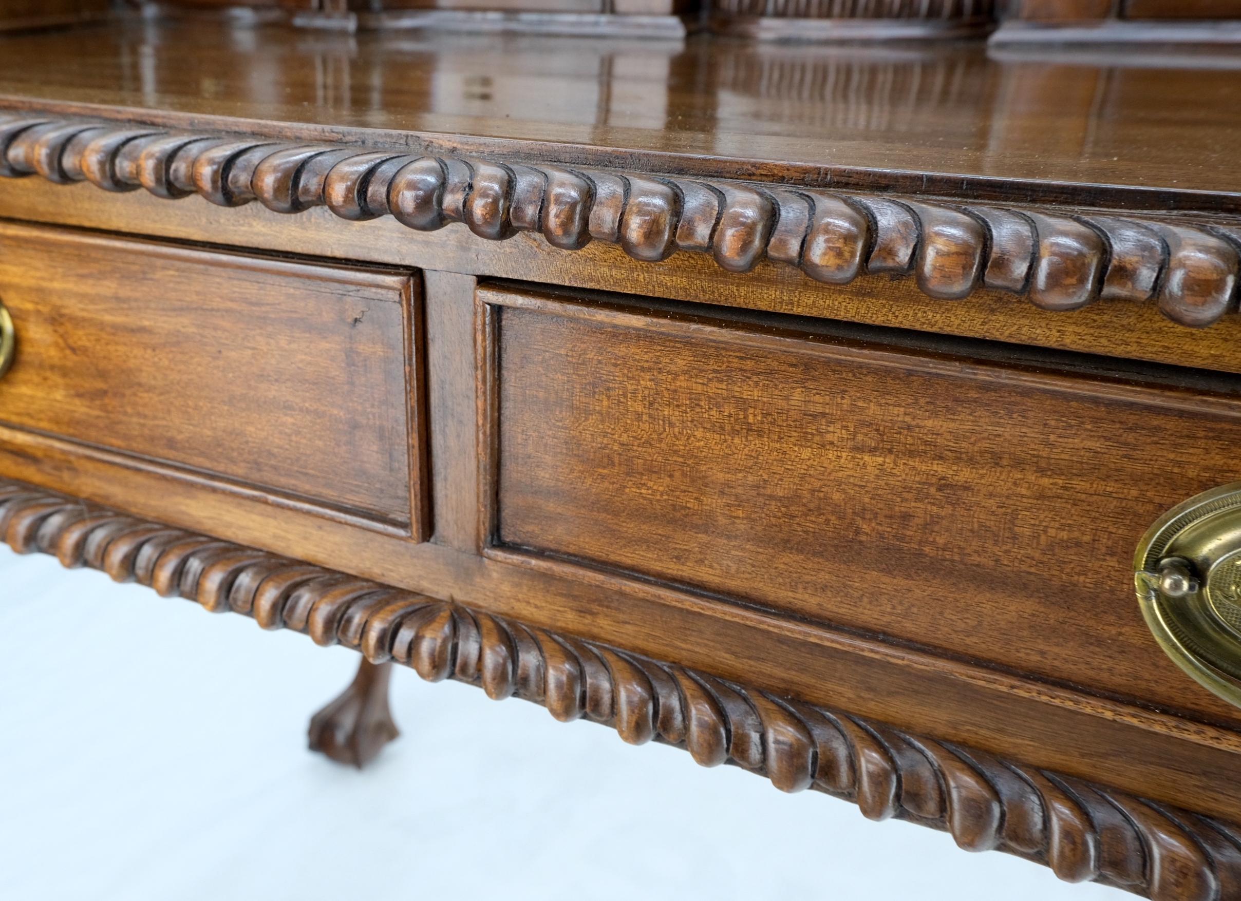 Mahogany Finely Carved Ball & Claw Console Writing Table Desk Two Drawers Rope  For Sale 4