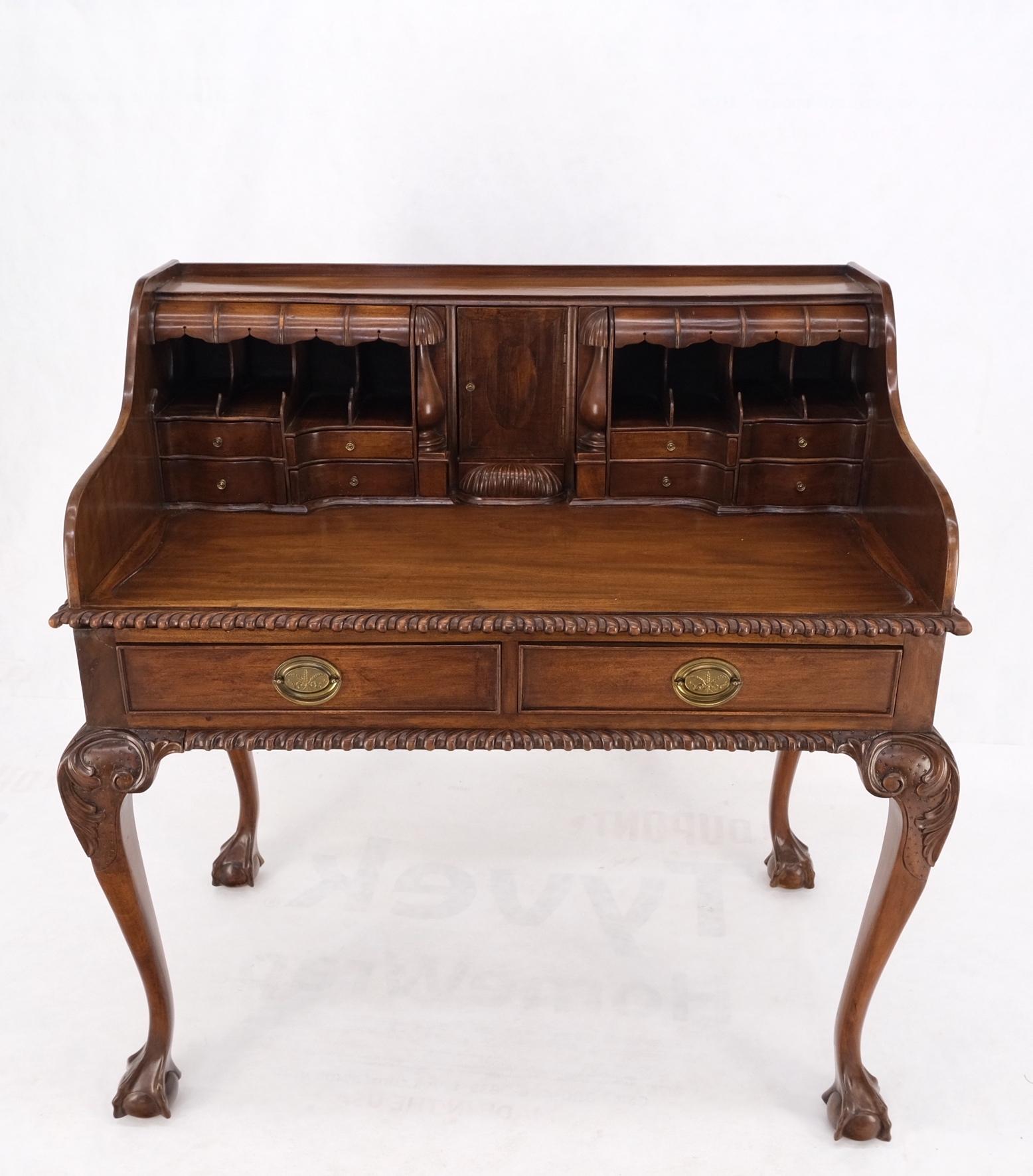 Mahogany Finely Carved Ball & Claw Console Writing Table Desk Two Drawers Rope  For Sale 10
