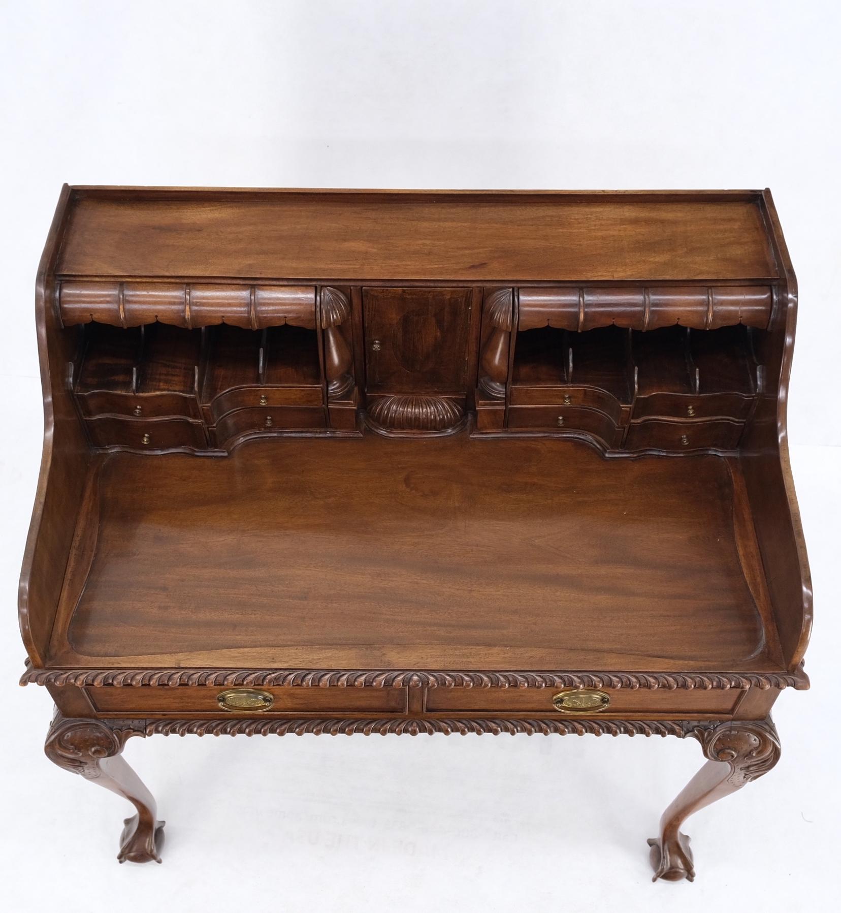 Mahogany Finely Carved Ball & Claw Console Writing Table Desk Two Drawers Rope  For Sale 10