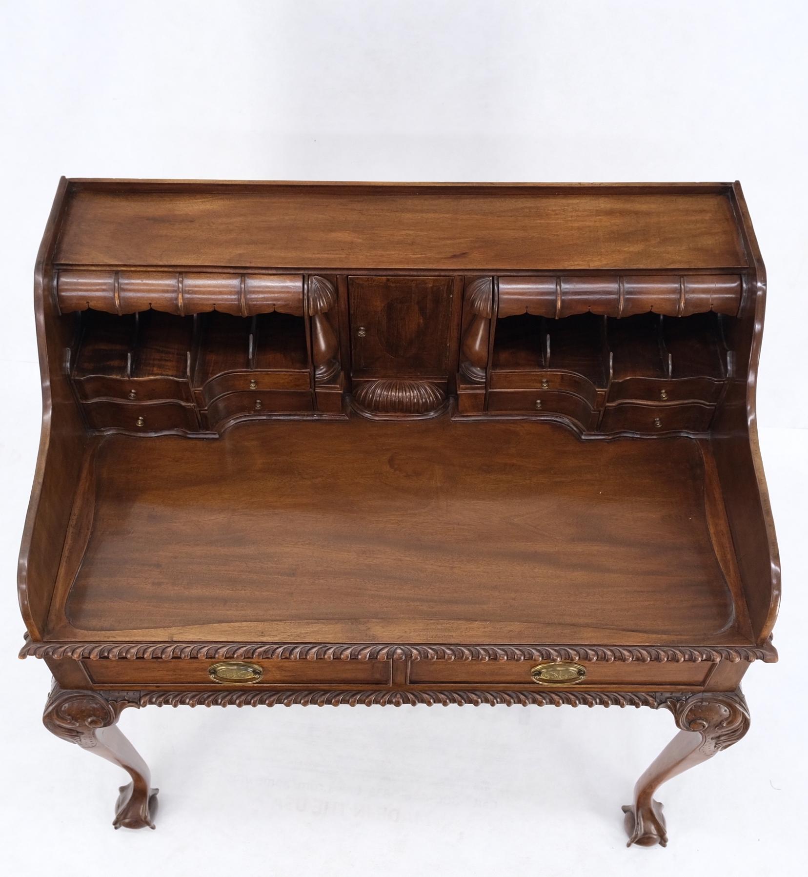 Mahogany Finely Carved Ball & Claw Console Writing Table Desk Two Drawers Rope For Sale 10