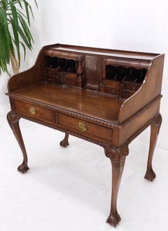 Mahogany Finely Carved Ball & Claw Console Writing Table Desk Two Drawers Rope