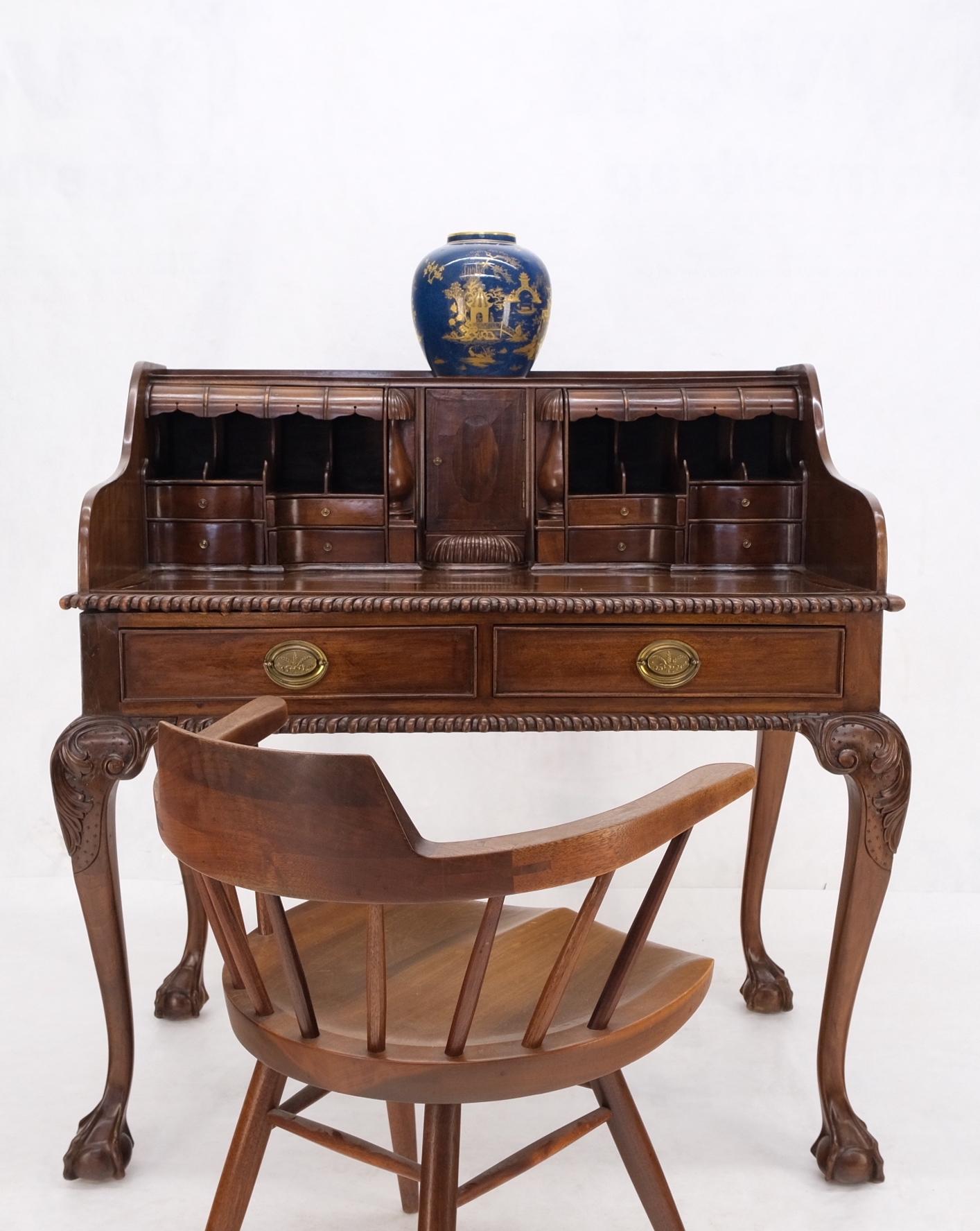 Mahogany Finely Carved Ball & Claw Console Writing Table Desk Two Drawers Rope  For Sale 13