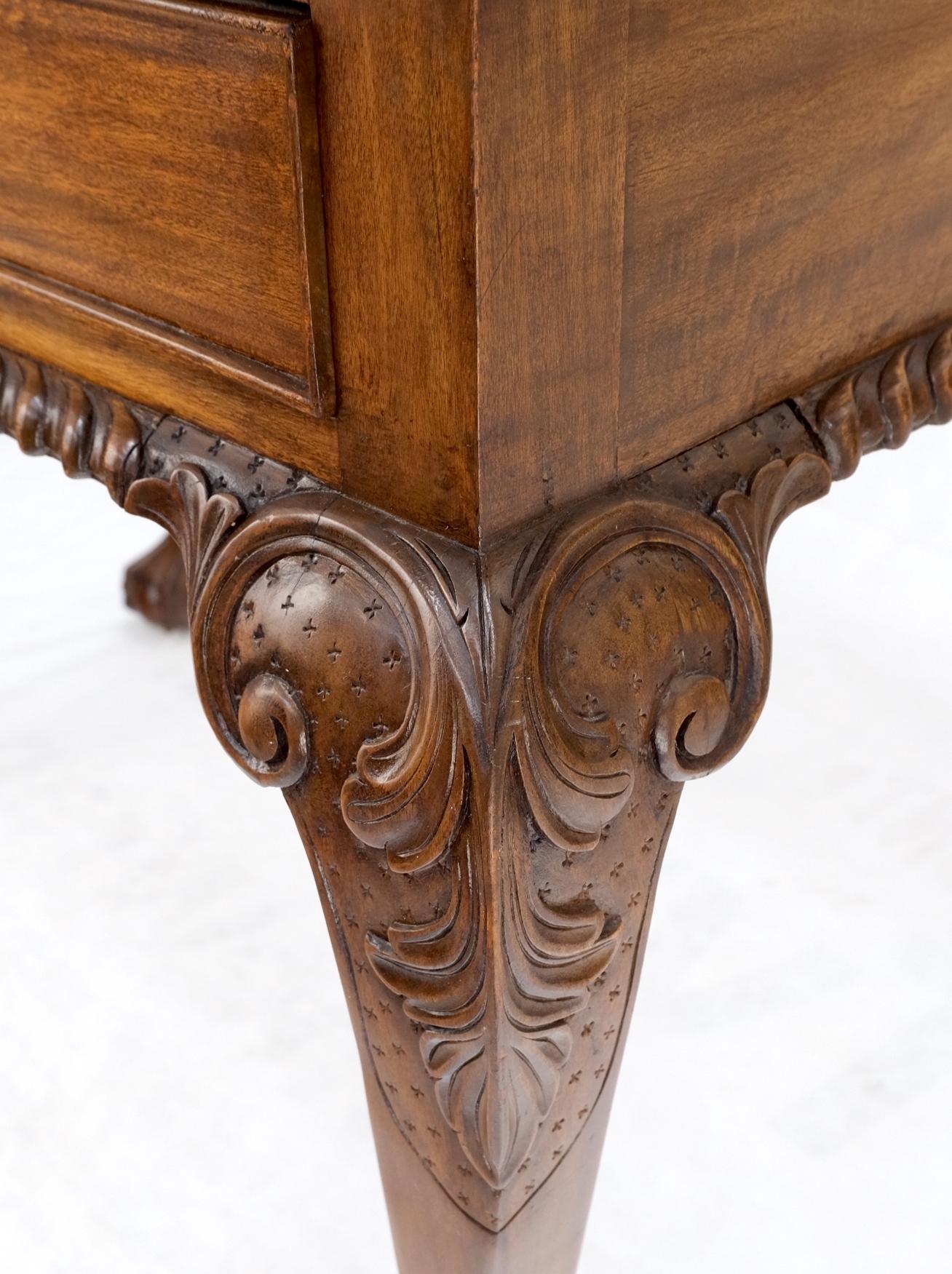 Mahogany Finely Carved Ball & Claw Console Writing Table Desk Two Drawers Rope  For Sale 1