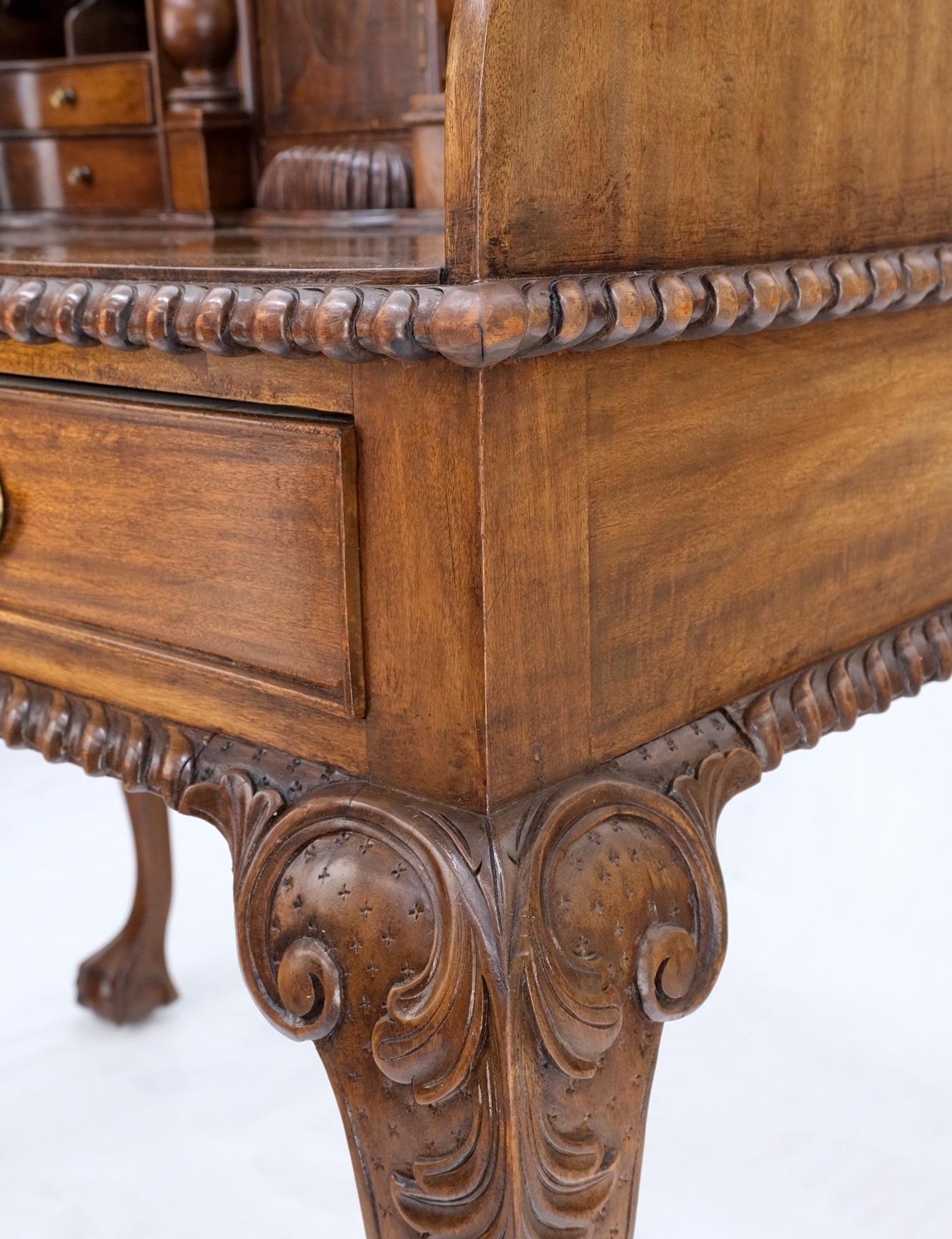 Mahogany Finely Carved Ball & Claw Console Writing Table Desk Two Drawers Rope  For Sale 1