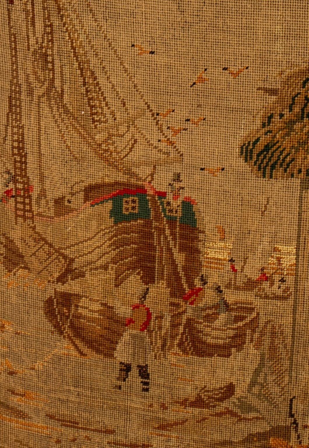 XIXe siècle Pare-étincelles en acajou avec tapisserie 19ème siècle en vente