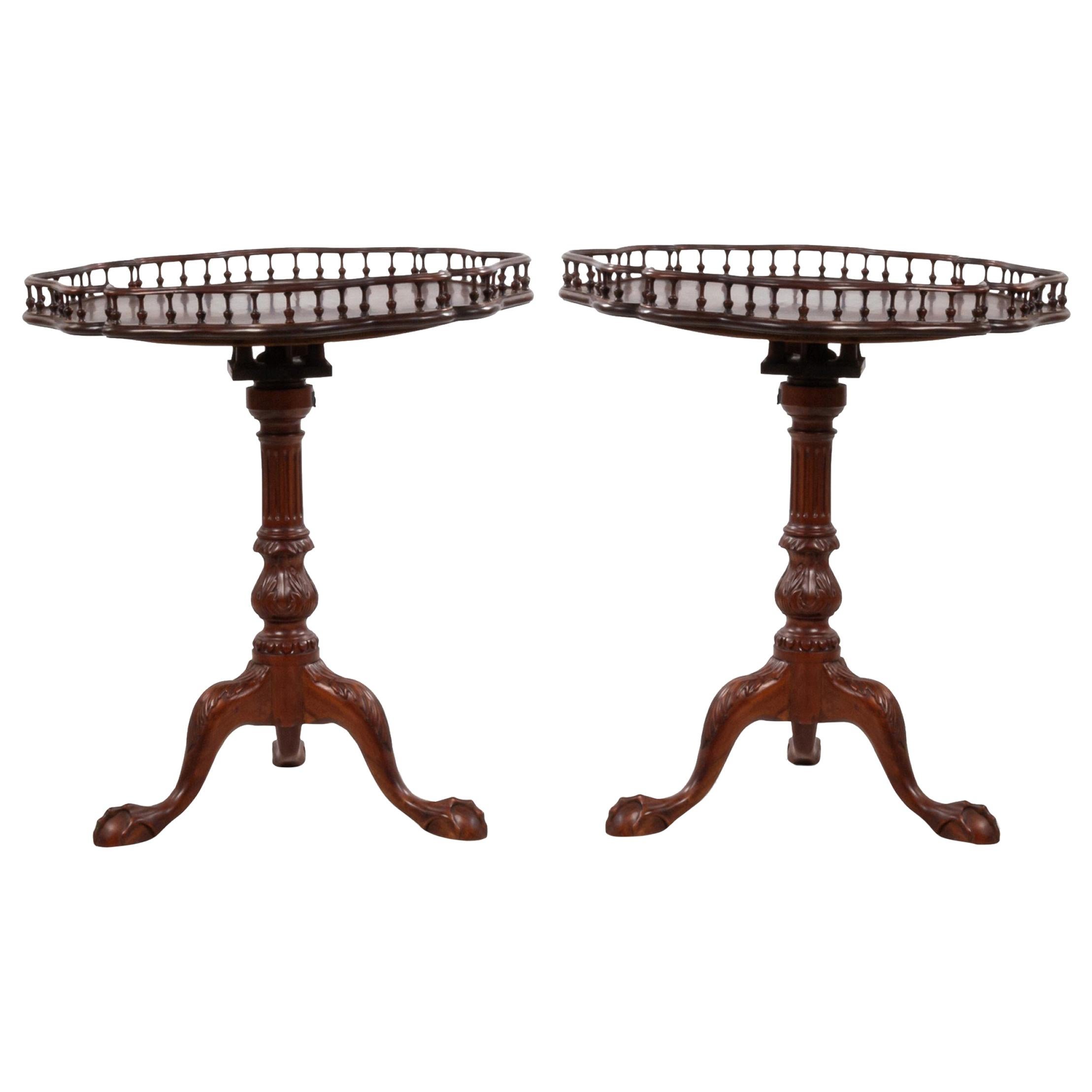 Mahogany Flip Top Side Tables with Gallery For Sale