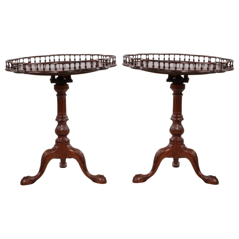 Mahogany Flip Top Side Tables with Gallery For Sale at 1stDibs