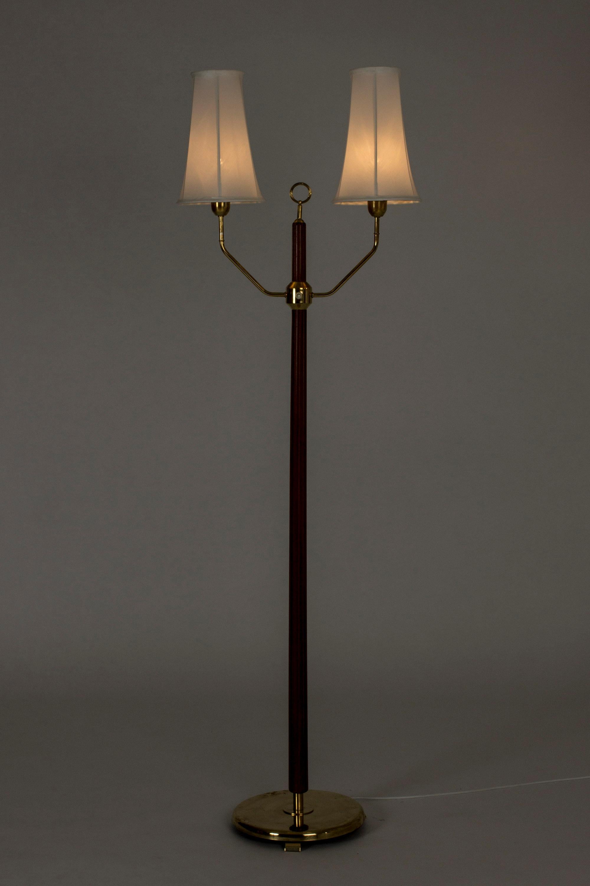 Scandinavian Modern Mahogany Floor Lamp with Two Shades by Hans Bergström